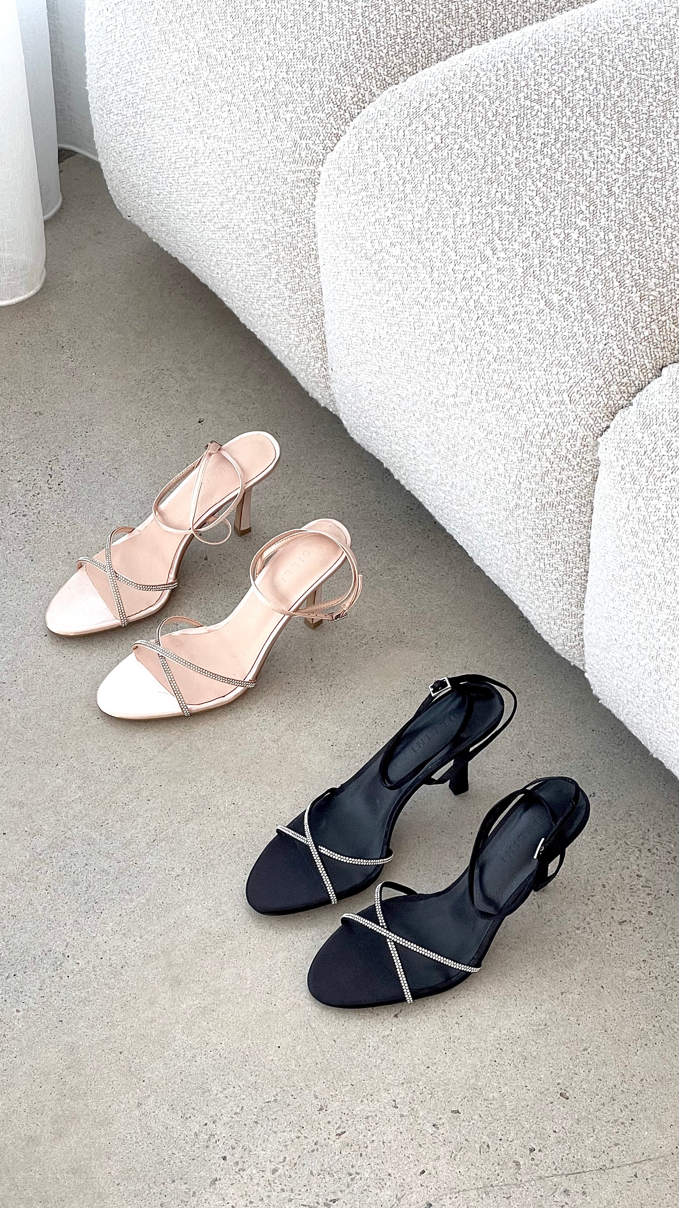 Vixin Heels - Black Satin Diamante