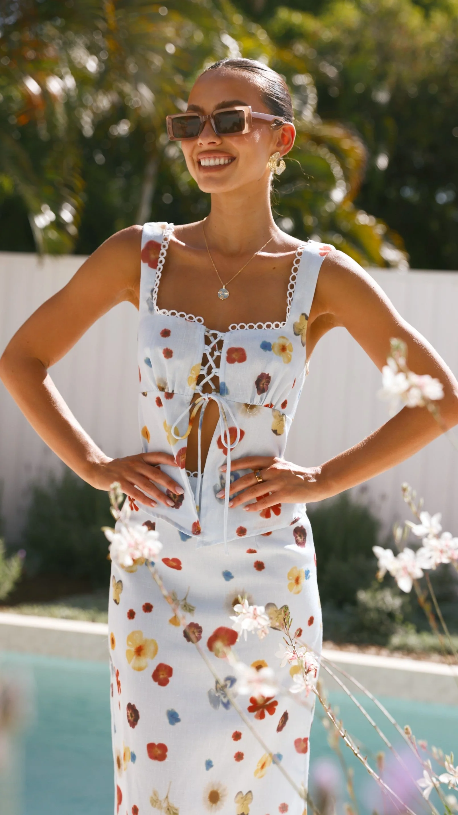 Vaiana Tie Top - Blue / Floral