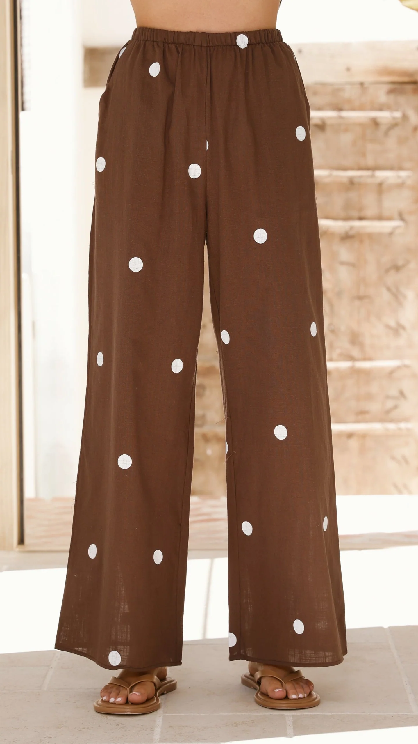 Kailani Strapless Top and Pants Set - Chocolate / White Polka Dot