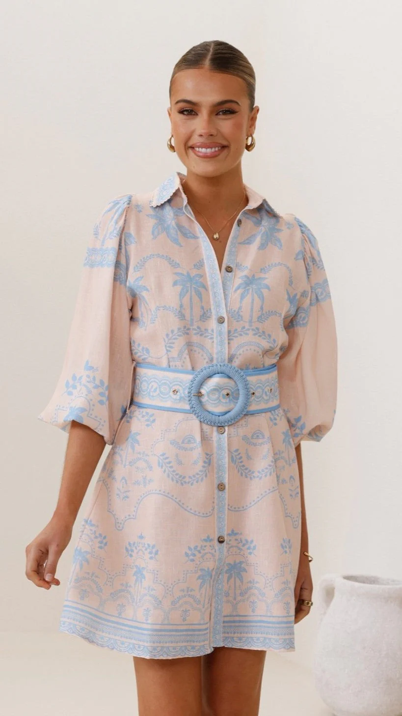 Xander Long Sleeve Mini Dress - Blue