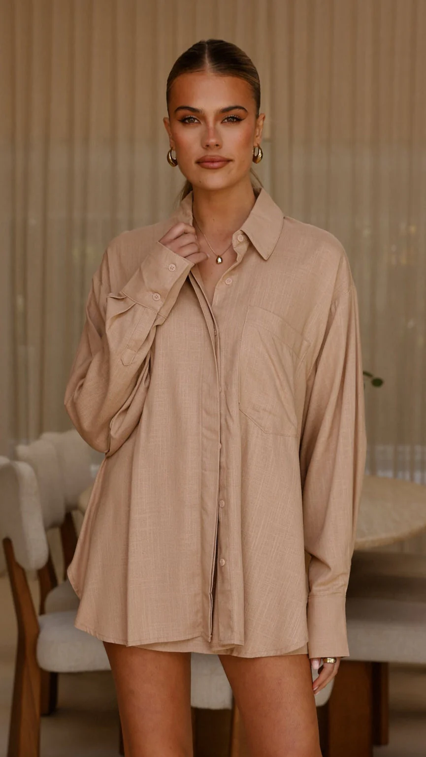 Charla Button Up Top - Mocha