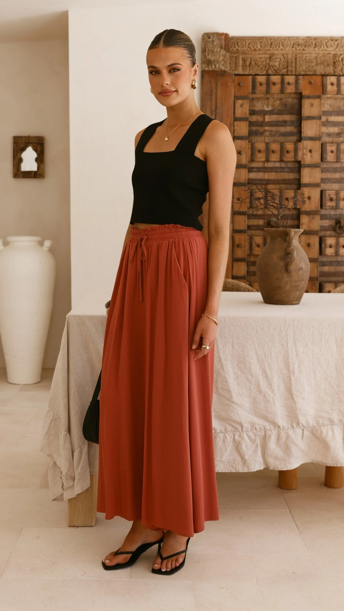 Aria Wide Leg Pants - Terracotta
