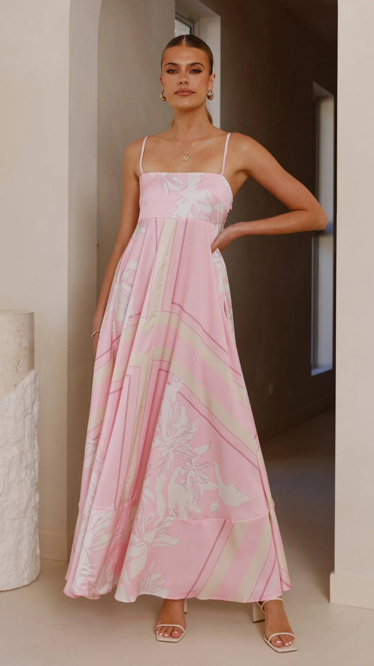 Kaethe Maxi Dress - Pink/White
