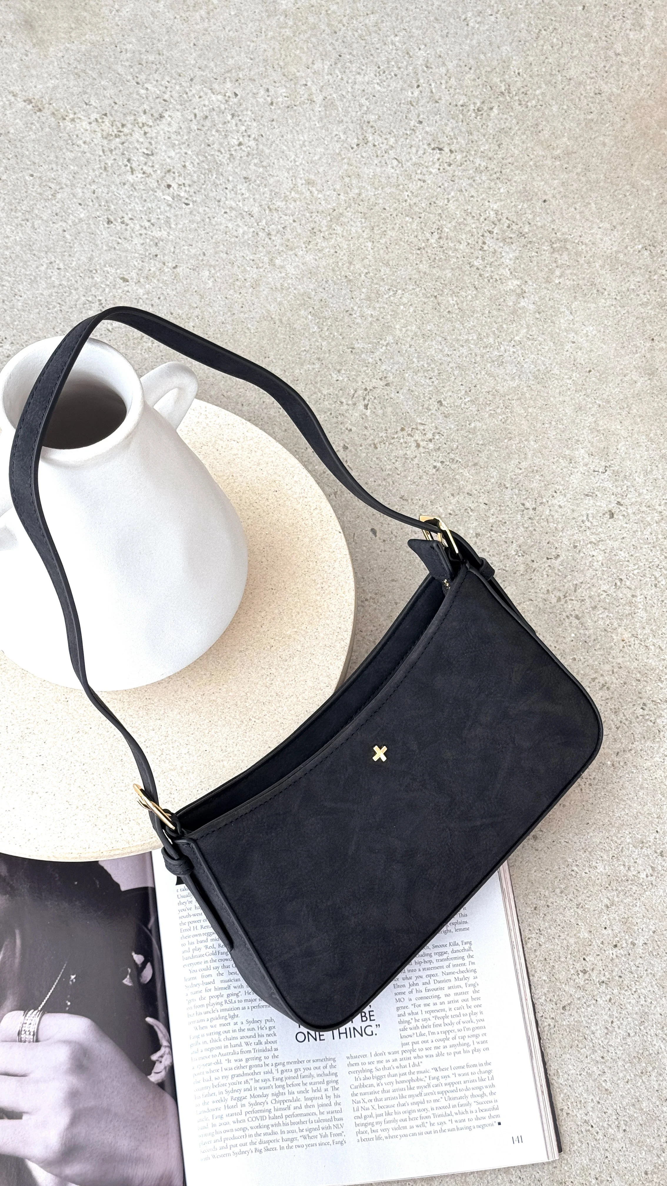 Lilu Shoulder Bag - Black Suede