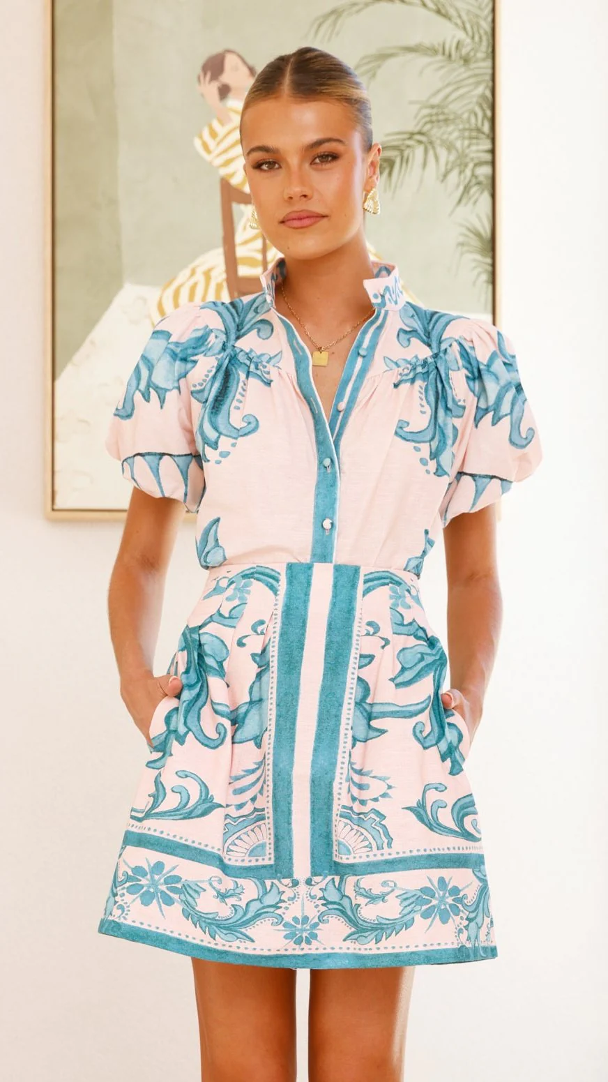 Lanie Shirt - Aqua / Pink Zayna