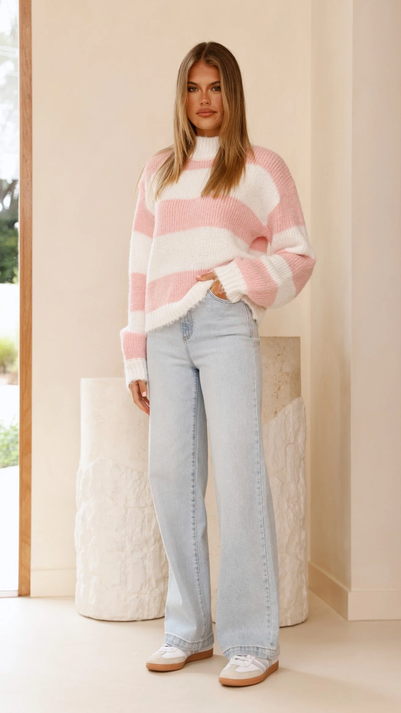 Dante Knitted Sweater - White / Pink Stripe