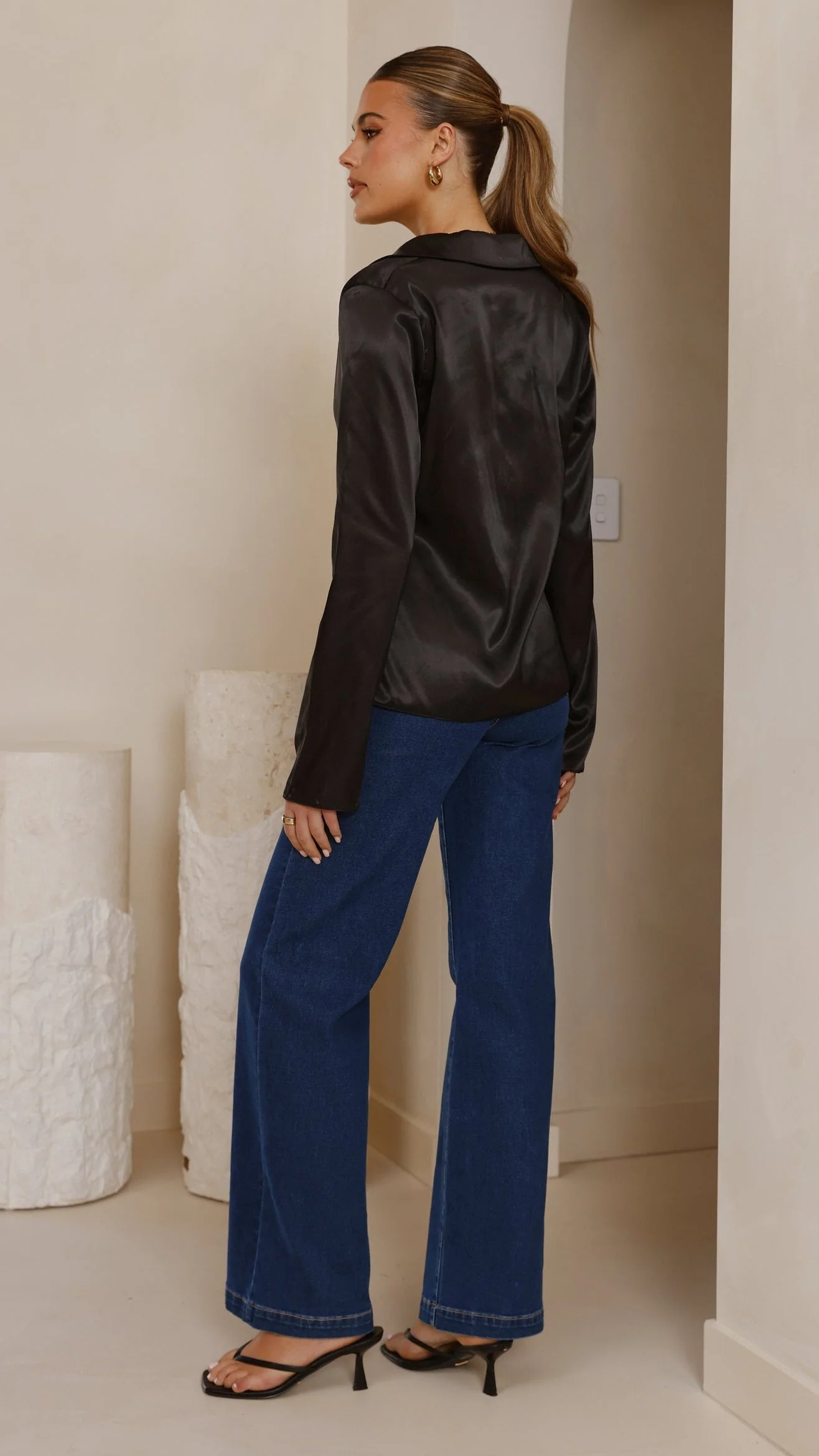 Darielle Tie Front Long Sleeve Top - Black