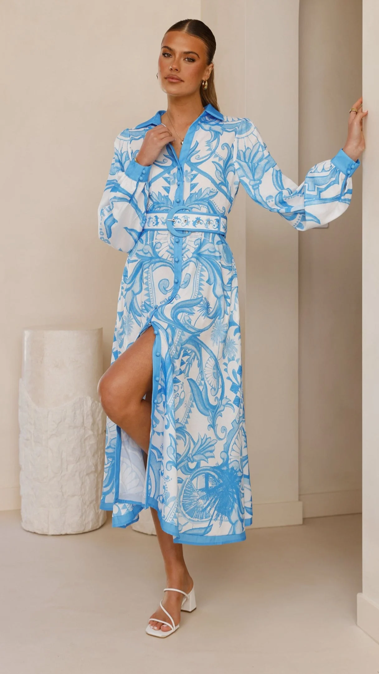 Madeline Long Sleeve Midi Dress - Portofino Azure