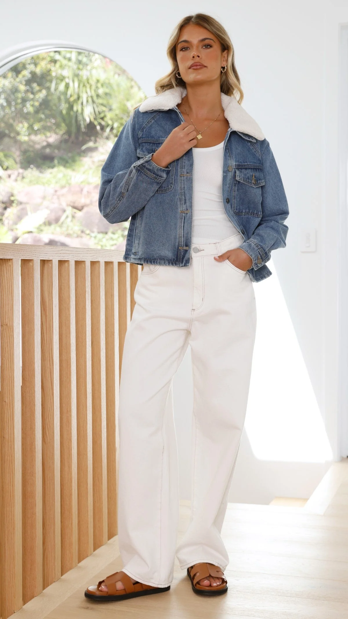 Laelia Teddy Jacket- Mid Blue Denim