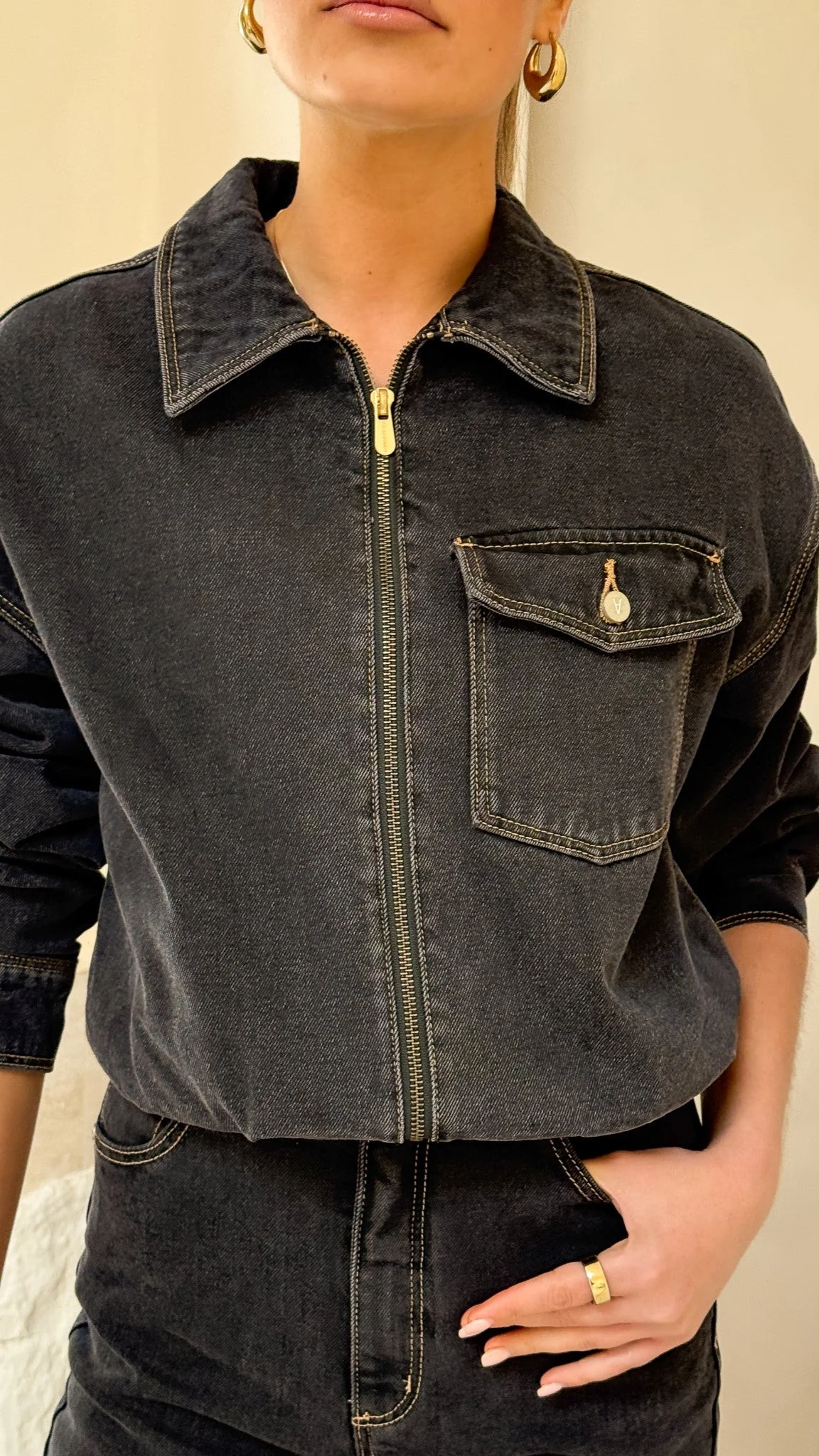 Abrand Denim Bomber Cara - Washed Black