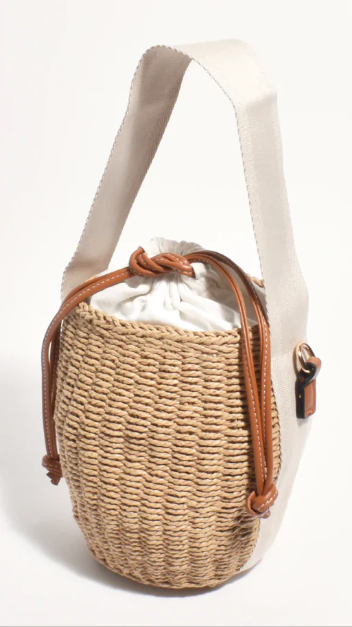 Cleo Woven Bucket Handbag - Natural / Tan