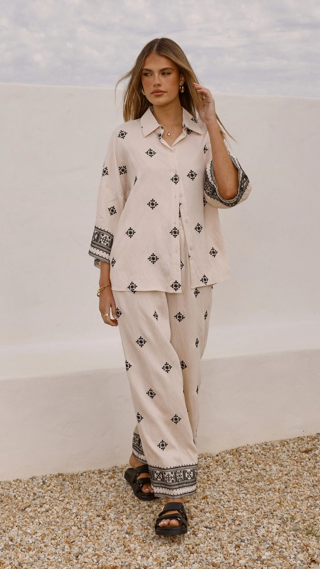 Deni Pants - Beige/Black