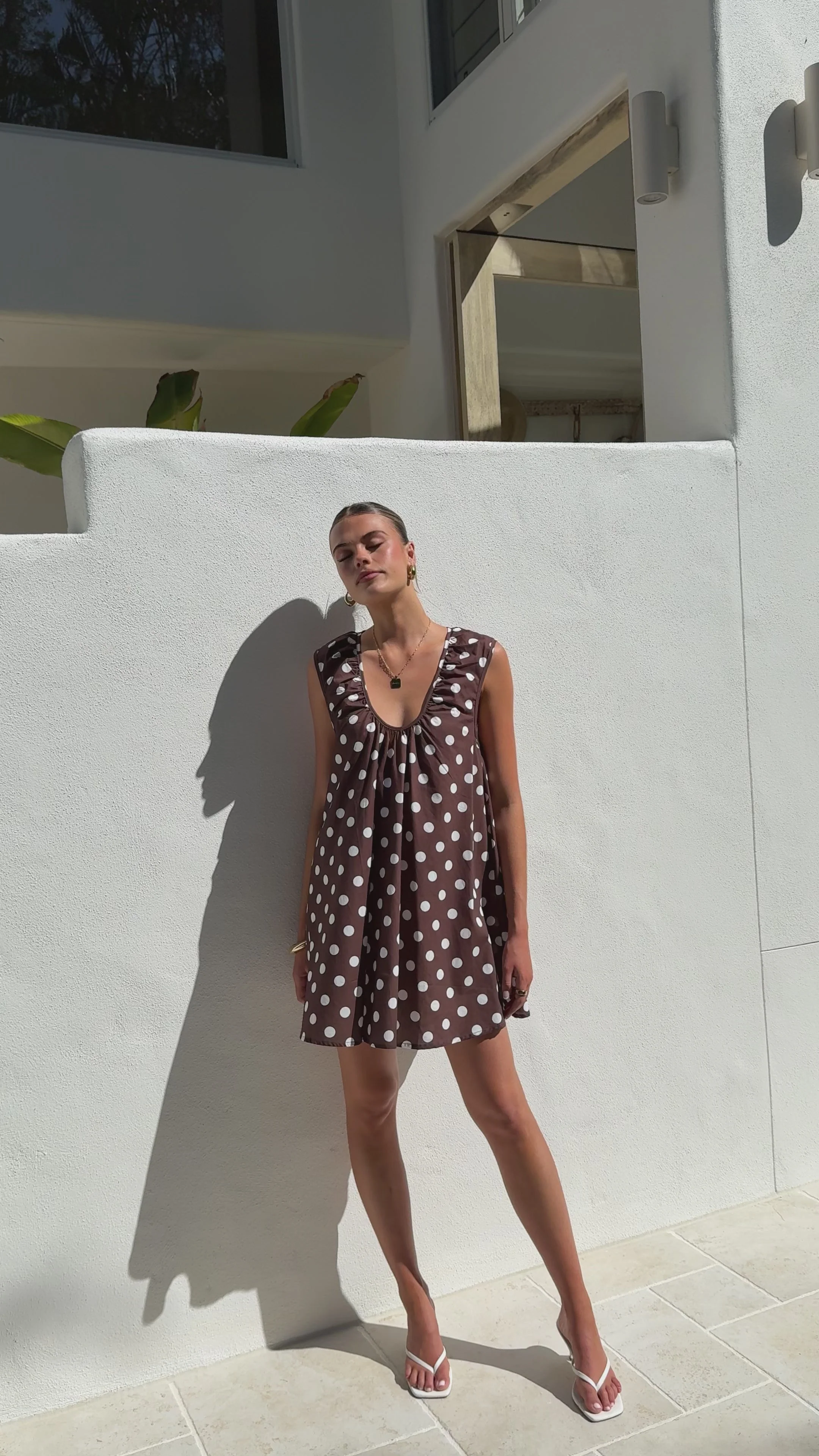 Vanessa Mini Dress - Brown Polka