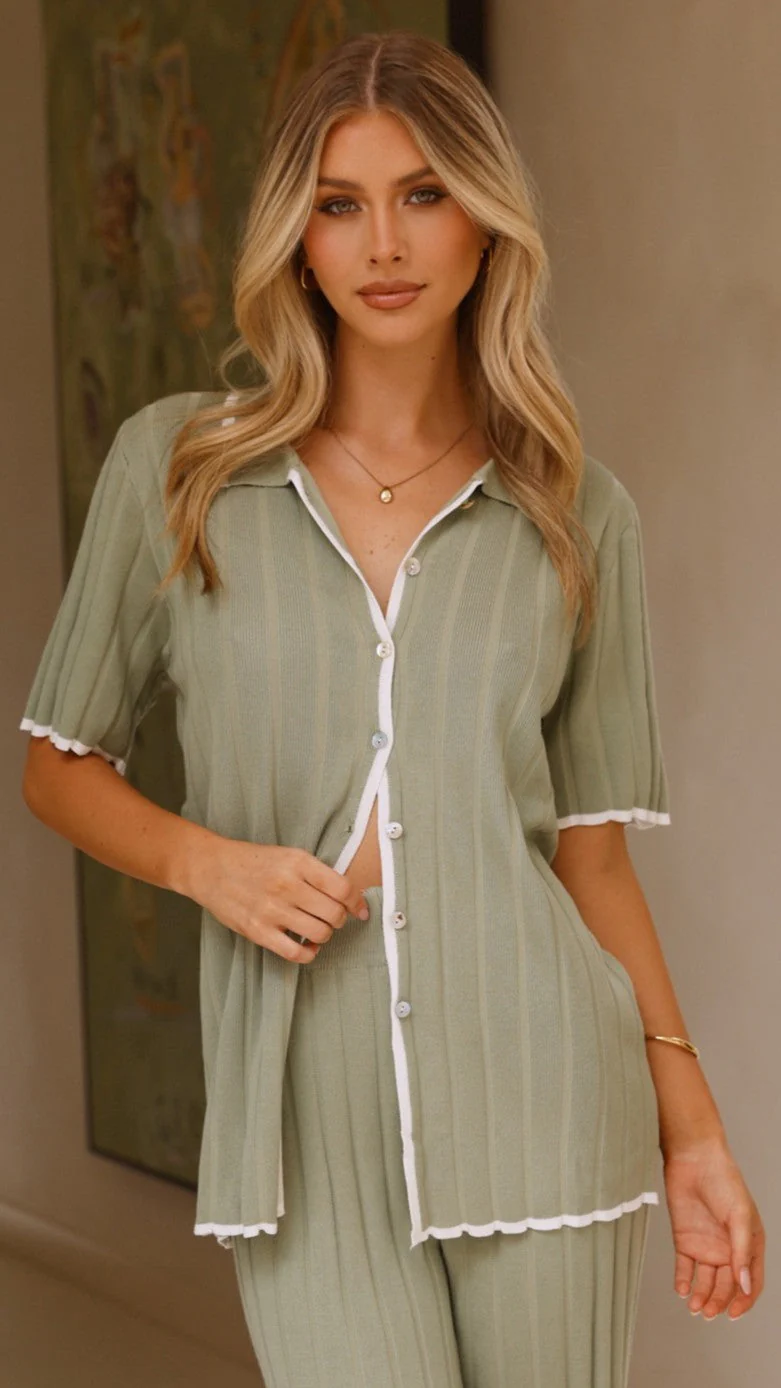 Shaylie Button Up Shirt - Sage