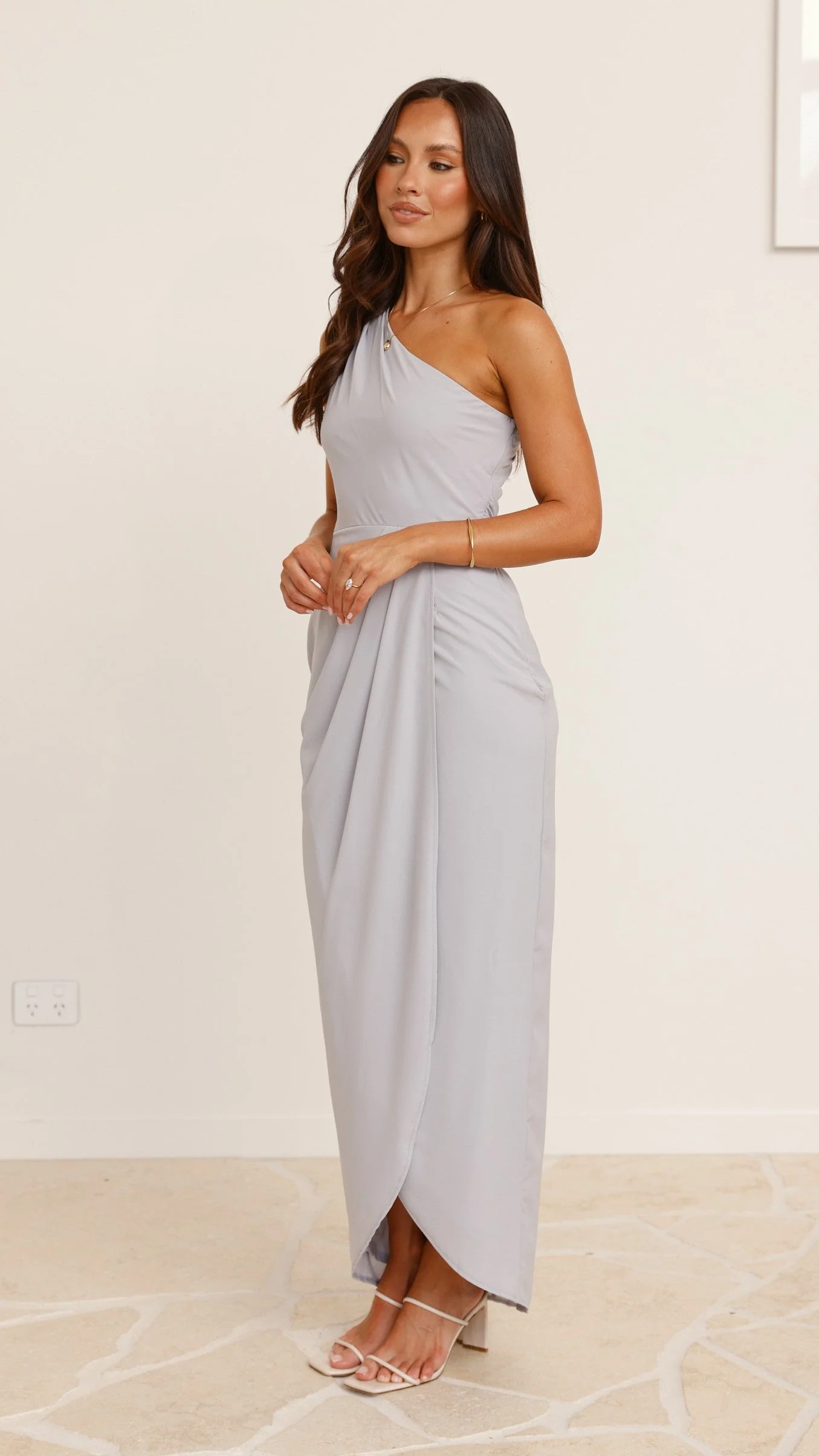 Clara One Shoulder Maxi Dress - Silver
