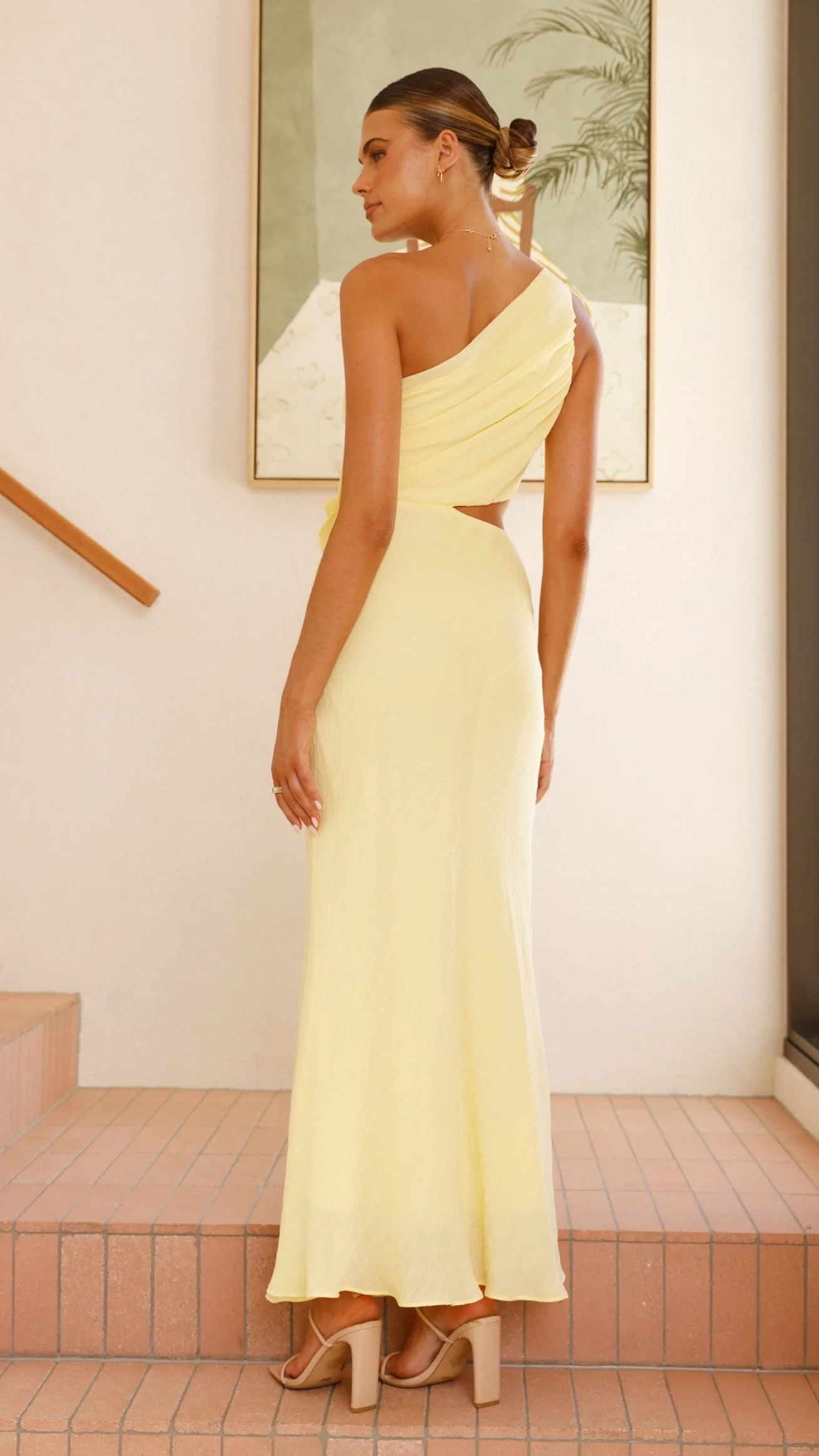 Bloom One Shoulder Cut Out Maxi Dress - Yellow