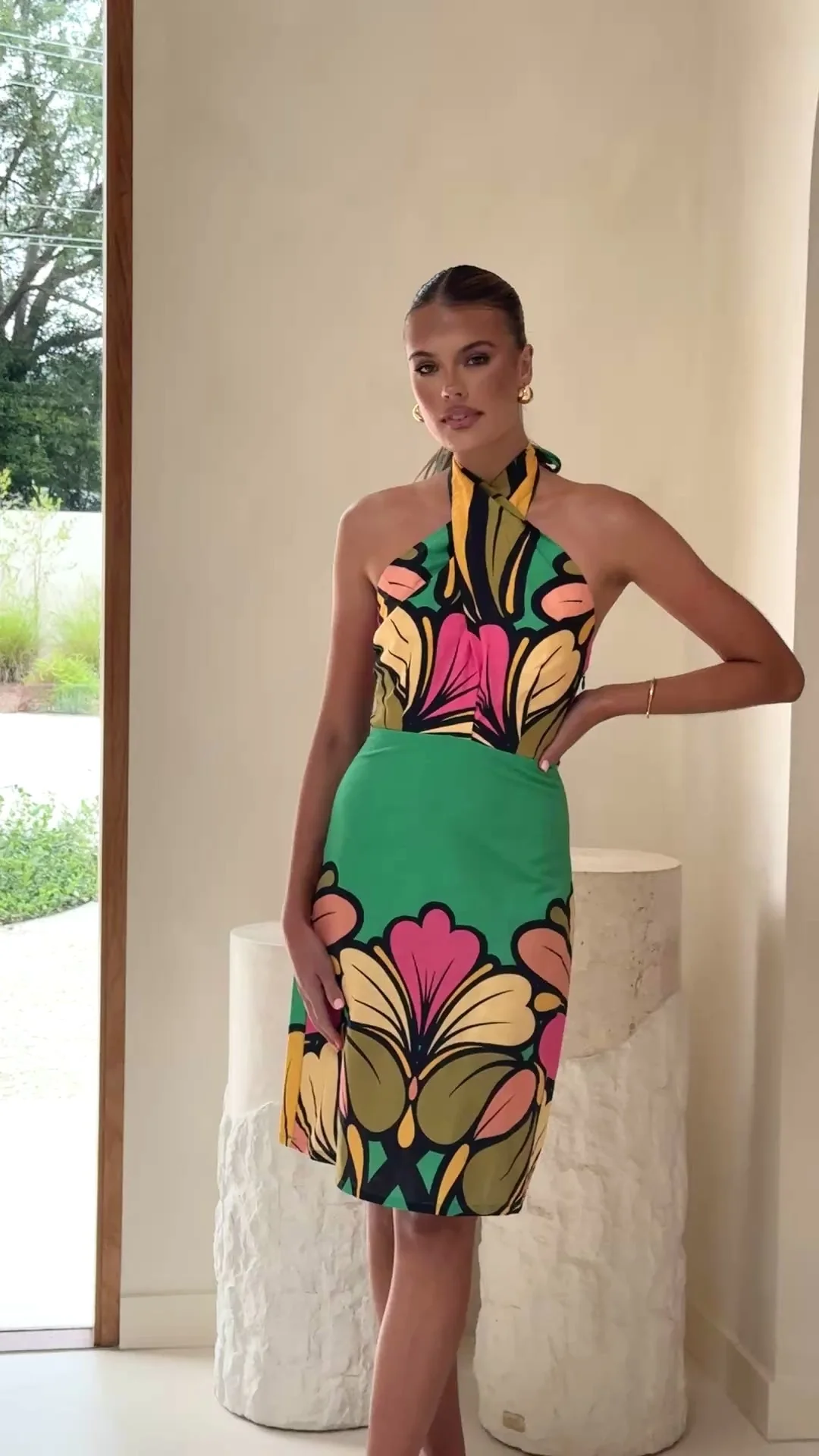 Portugal Twist Halter Mini Dress - Apple