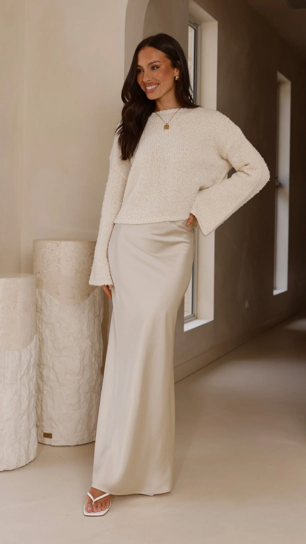 Zala Cropped Knit Sweater - Cream