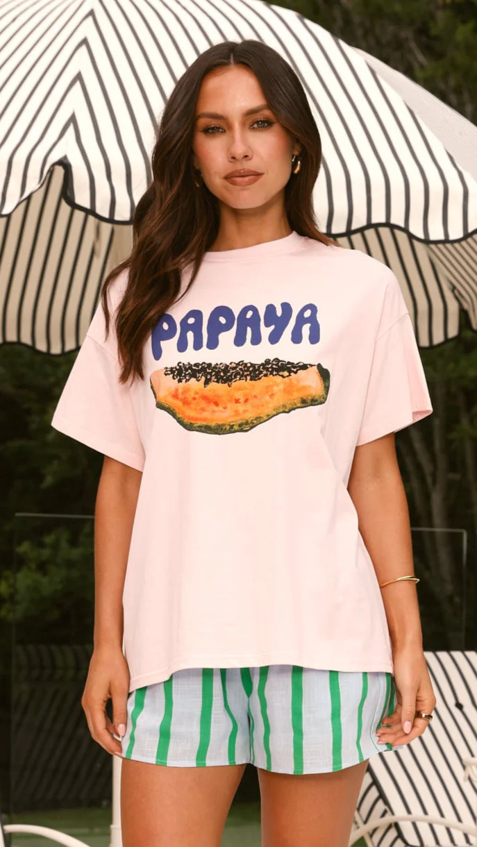 Sliced Papaya Top and Shorts Set - Pink/Blue