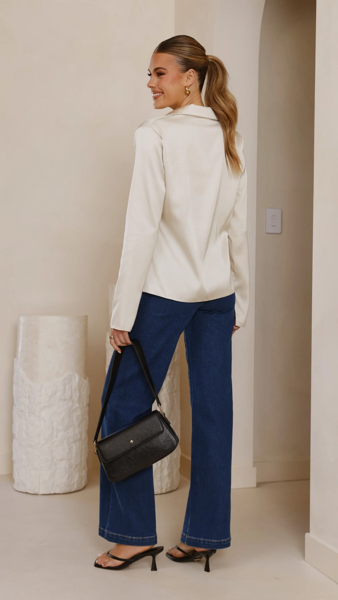 Darielle Tie Front Long Sleeve Top - Champagne