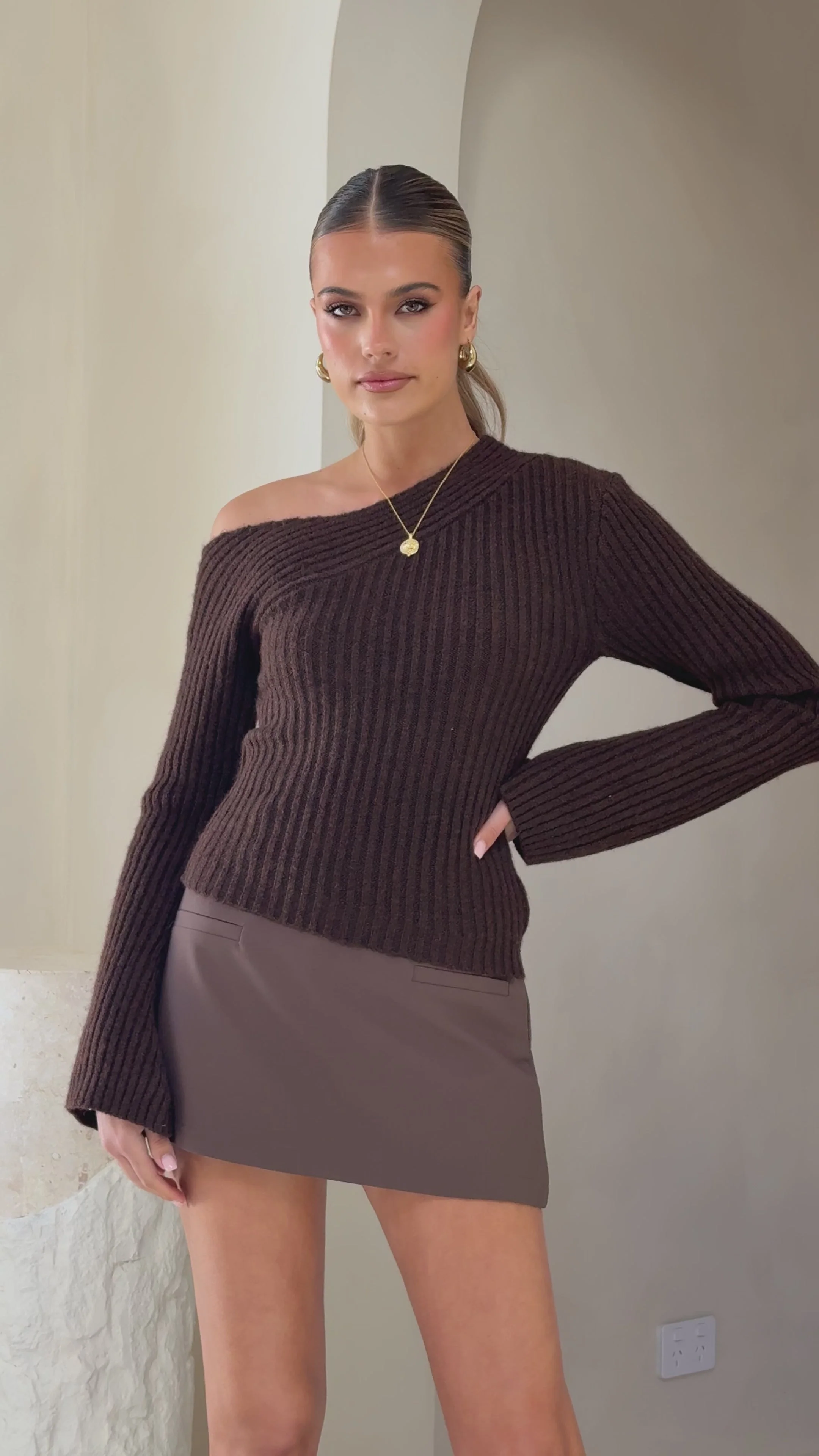 Ellira Long Sleeve Knit Top - Chocolate
