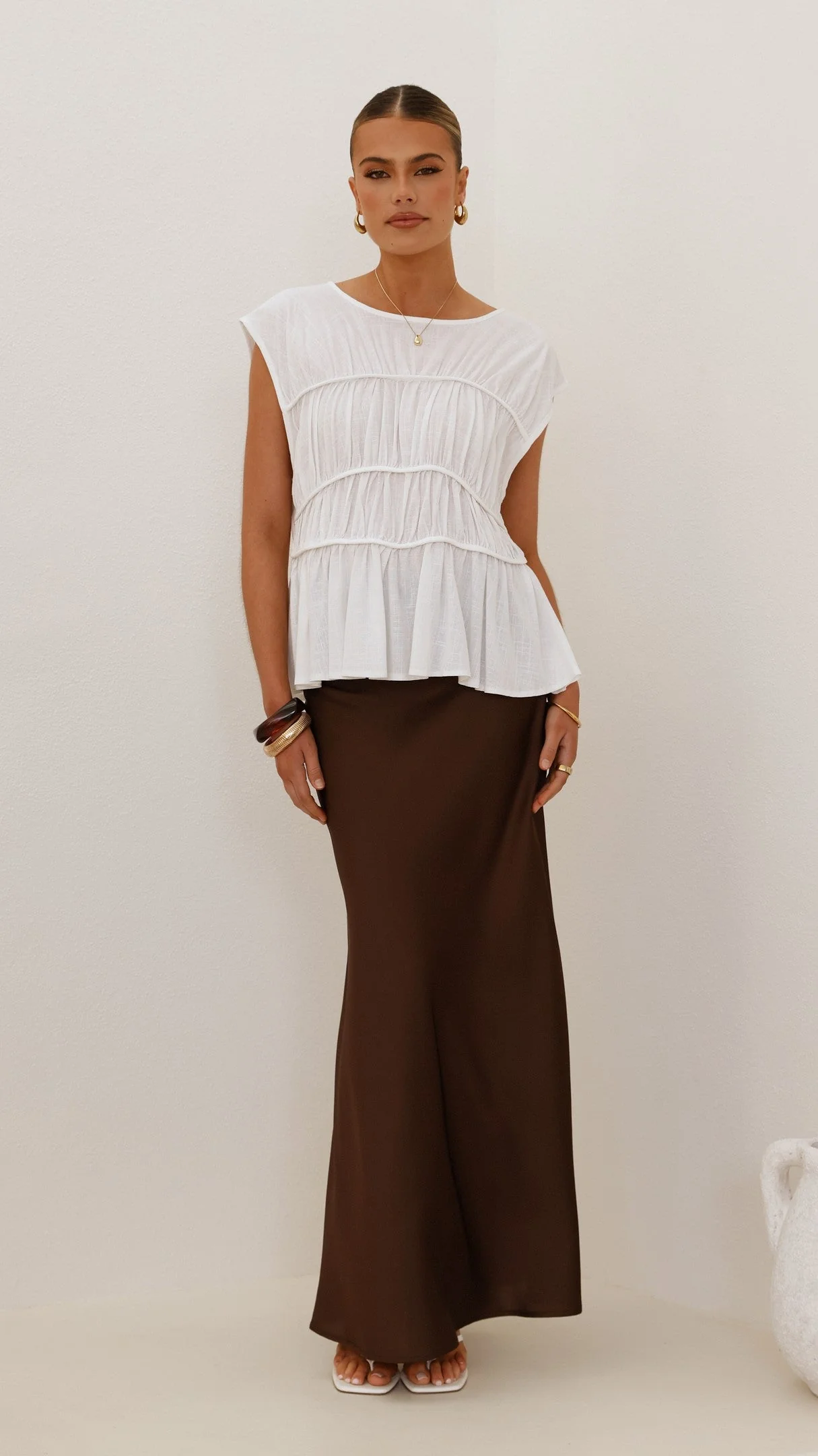 Darina Bias Cut Maxi Skirt - Chocolate