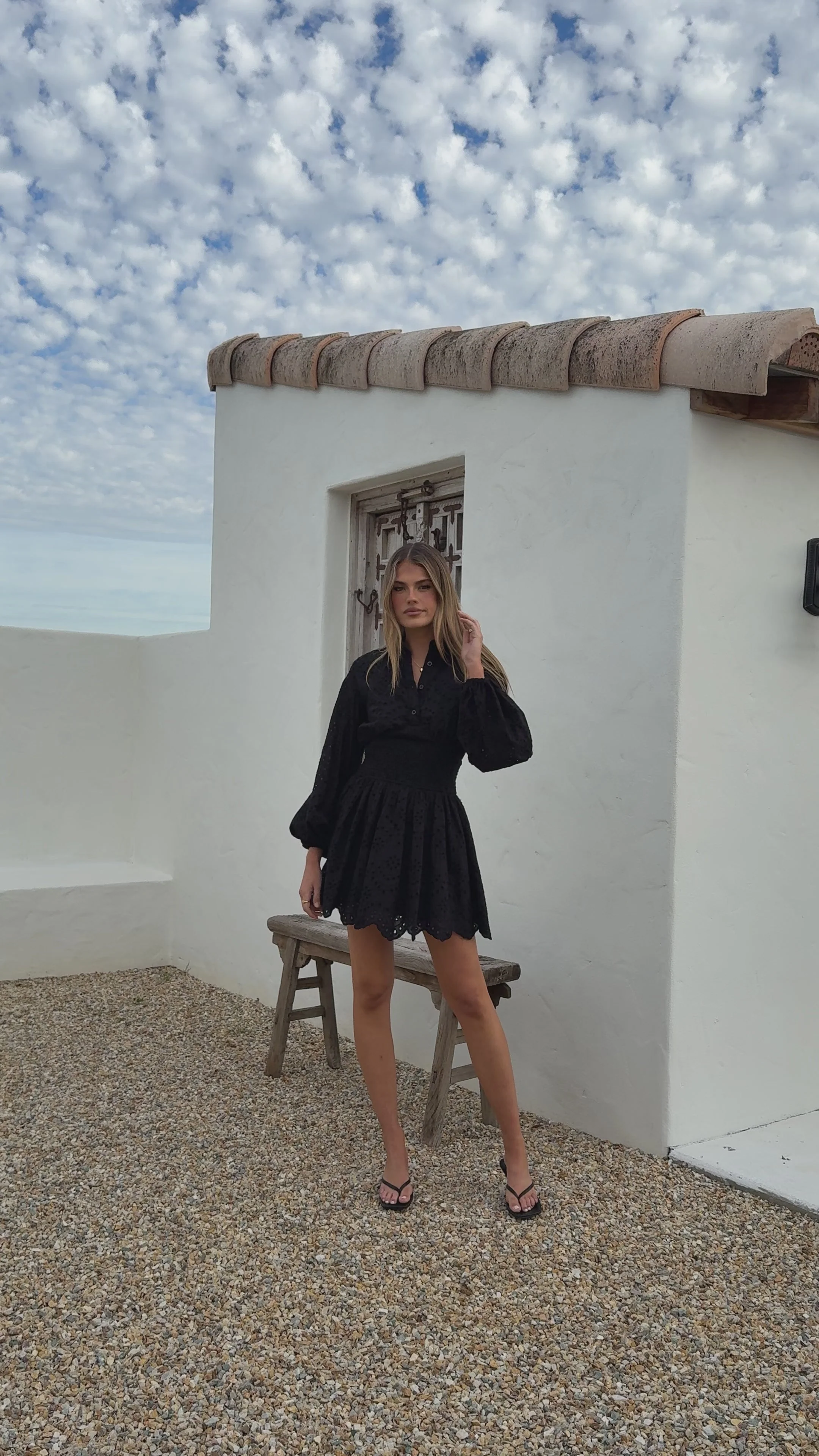 Brittney Long Sleeve Mini Dress - Black