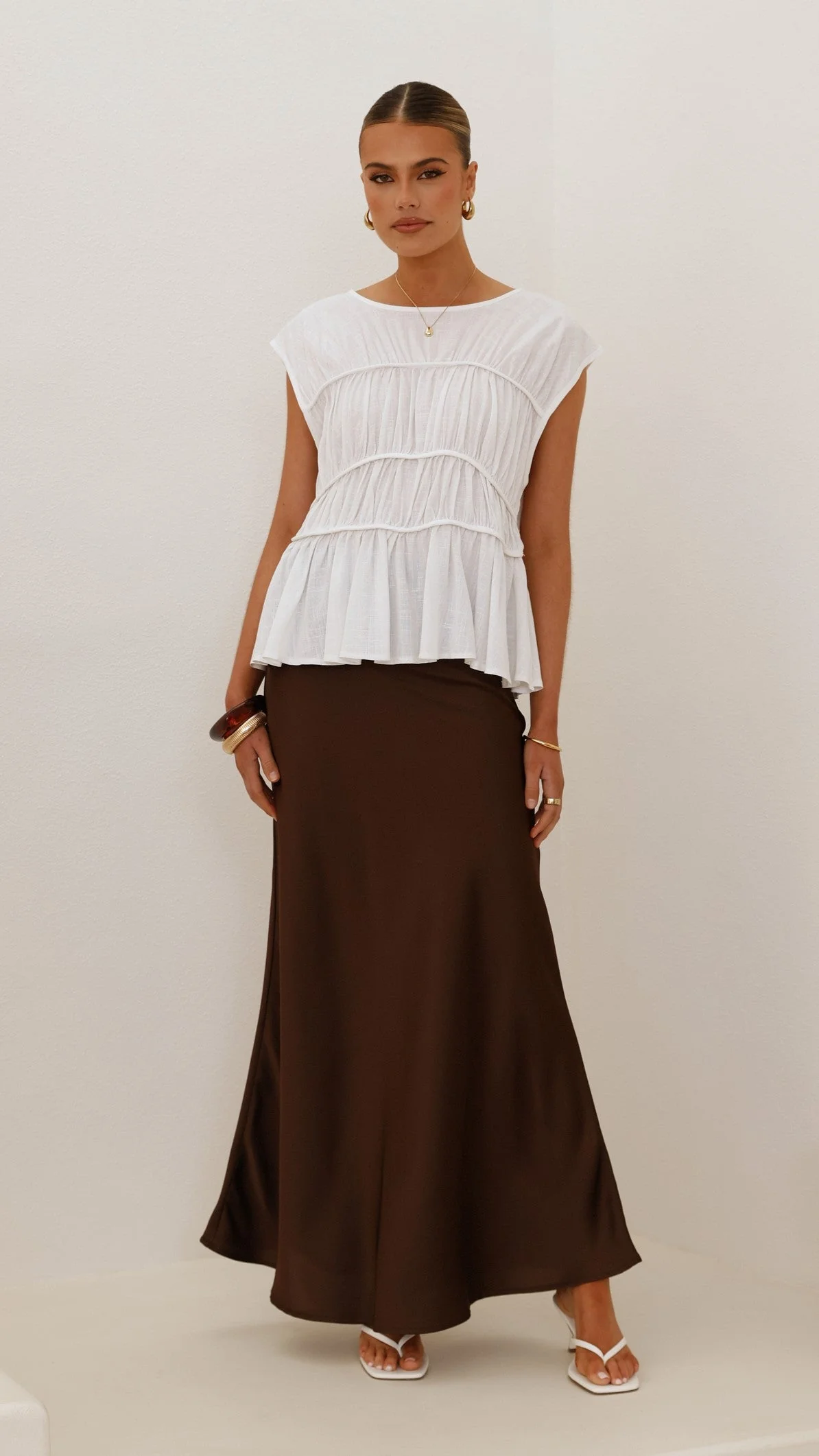Darina Bias Cut Maxi Skirt - Chocolate