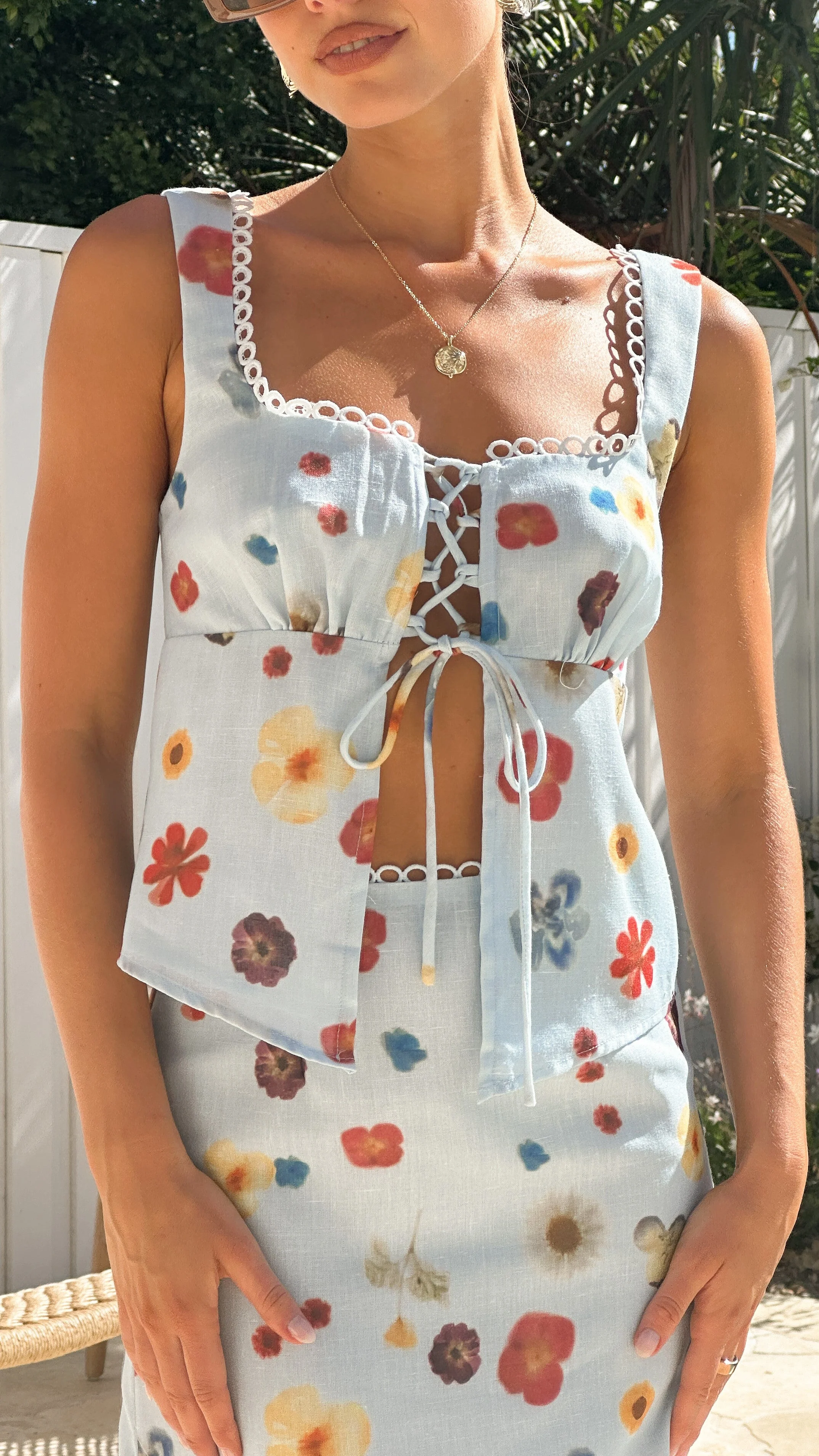 Vaiana Tie Top - Blue / Floral