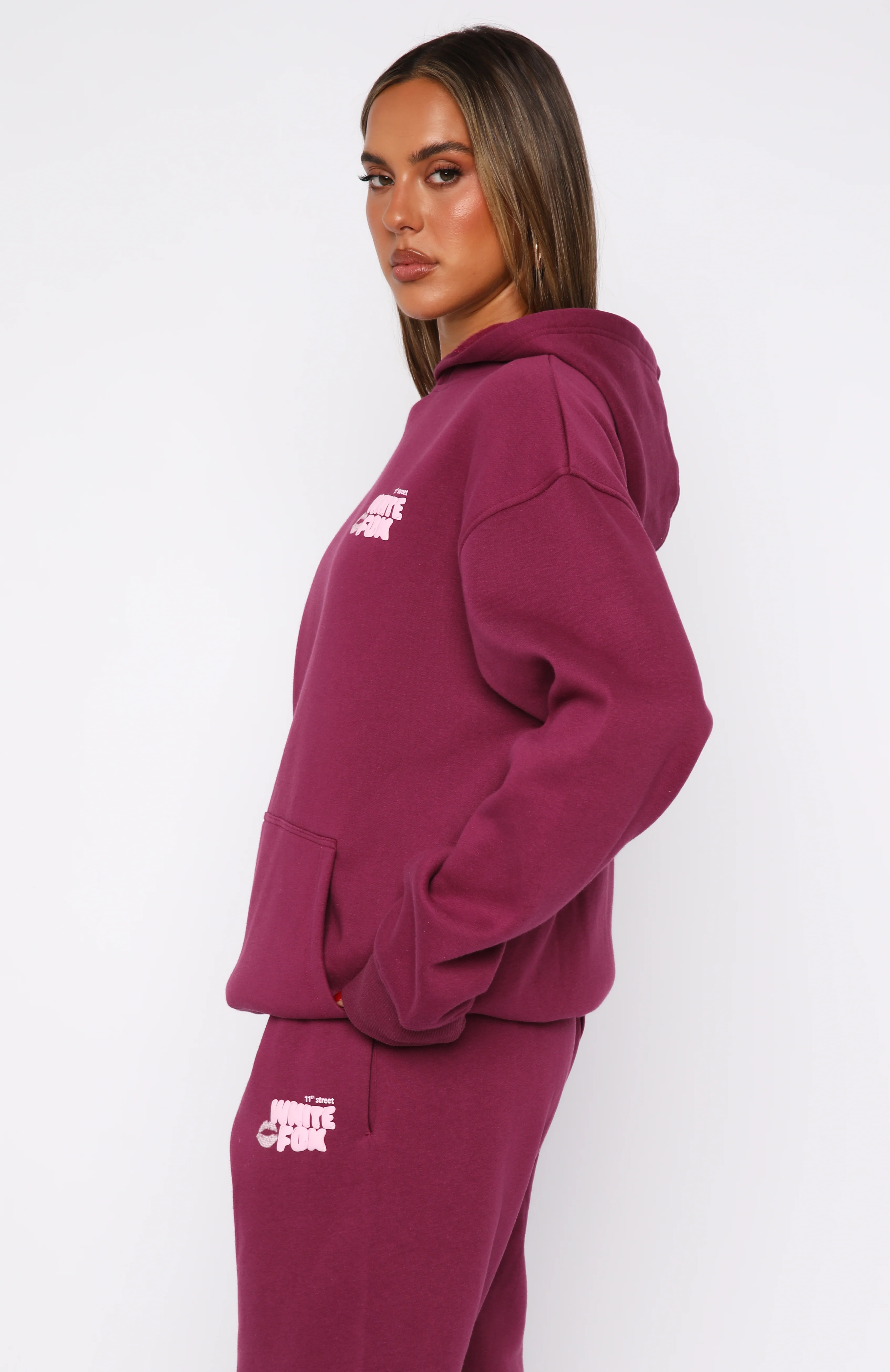 11th Street Sweet Kisses Oversized Hoodie Very Berry