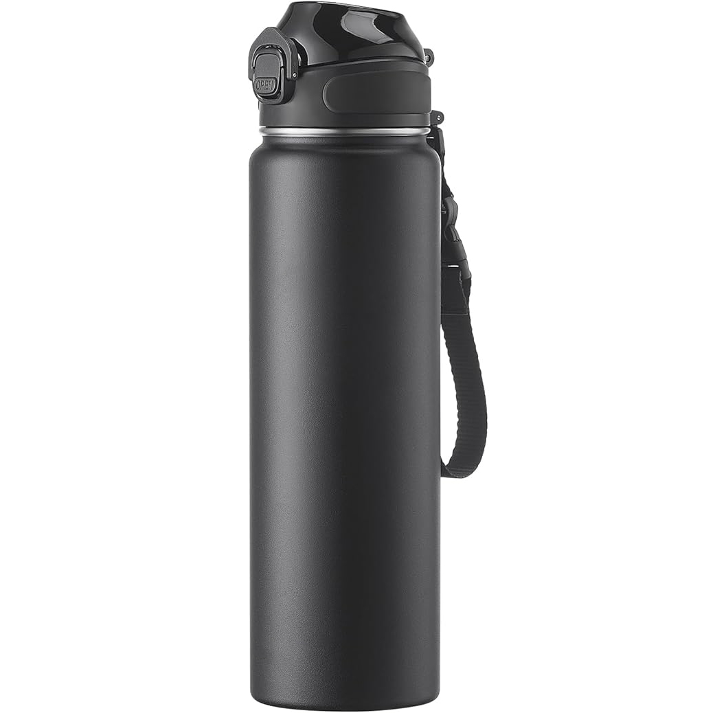32 oz stainless steel water bottle with strap and straw