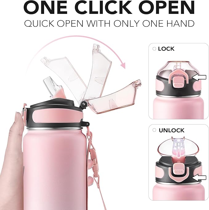 32 oz stainless steel water bottle with strap and straw