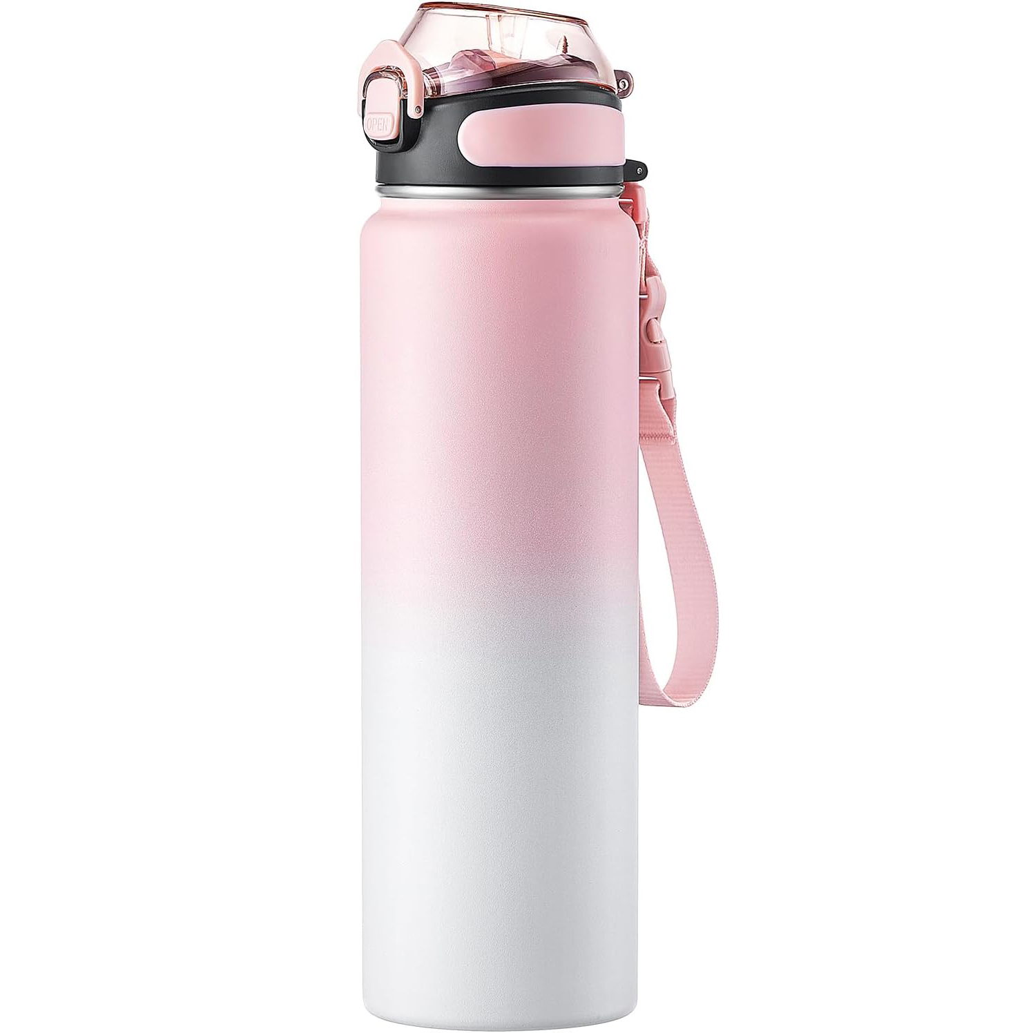 32 oz stainless steel water bottle with strap and straw