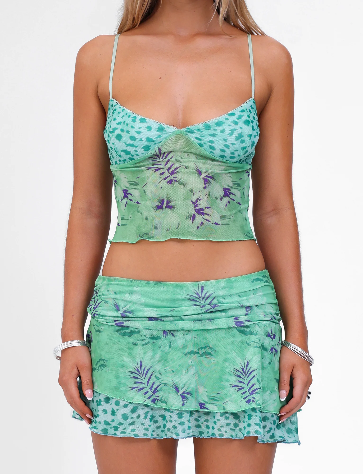 SAIGE TOP - GREEN : FLORAL : ANIMAL