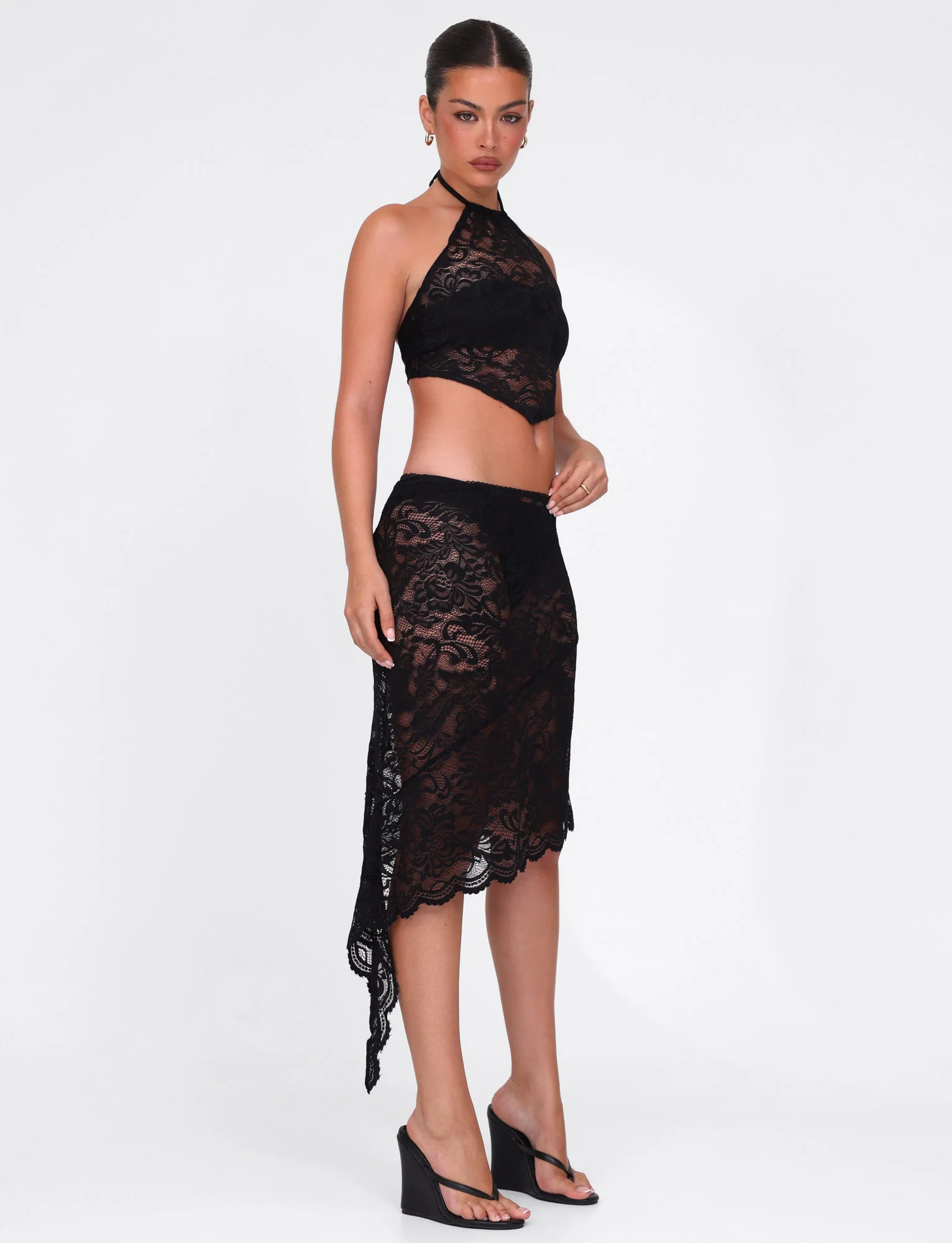 SIYA MIDI SKIRT - BLACK : LACE : BLACK LACE