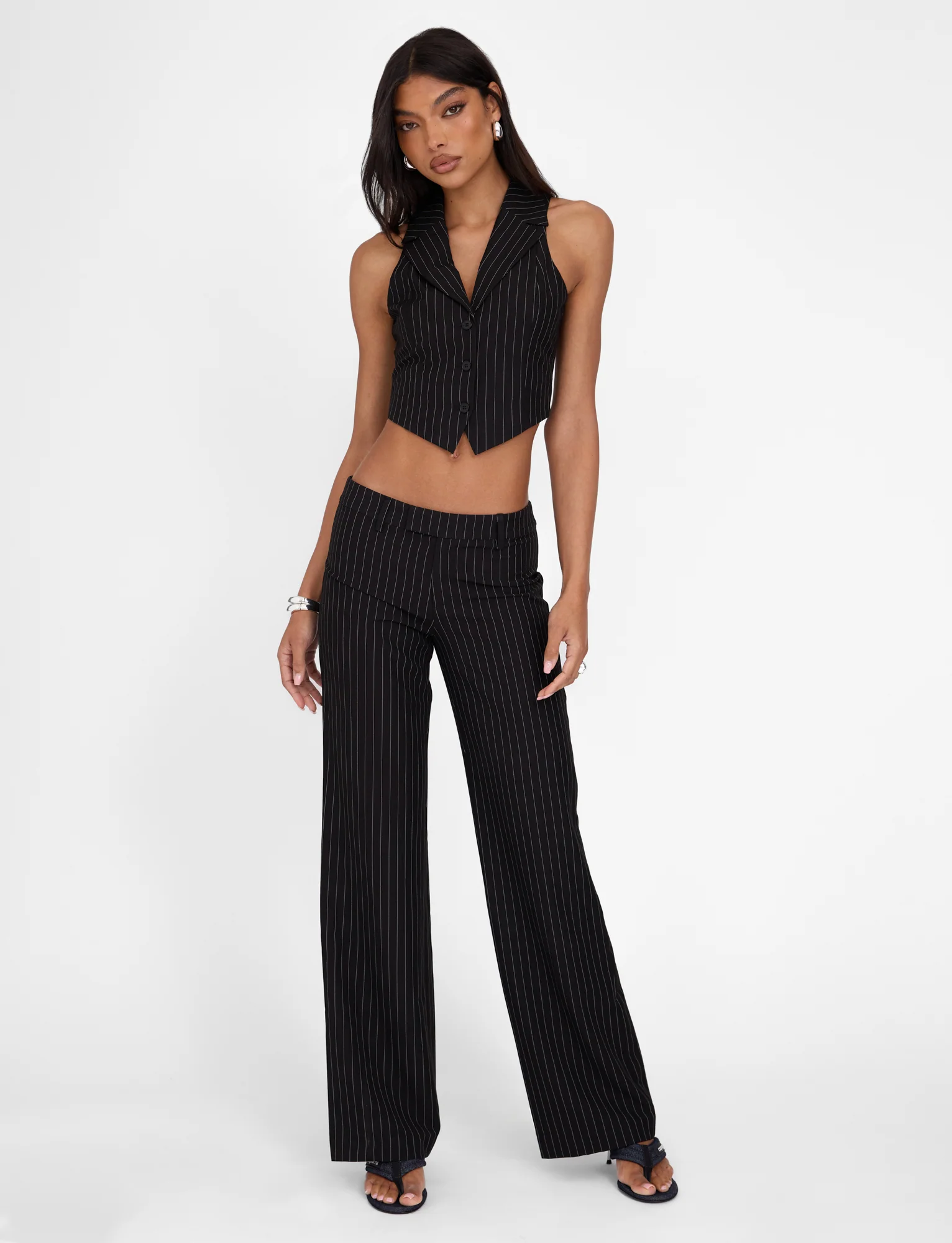 TAMARA VEST - BLACK : PINSTRIPE