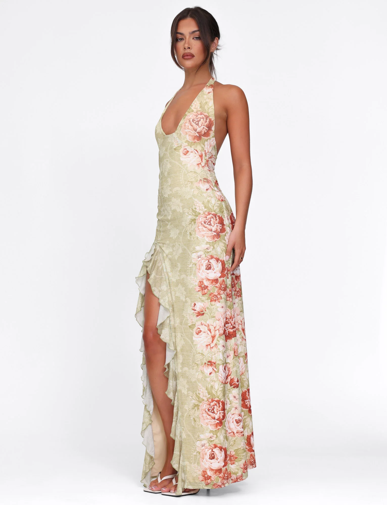 SIRENA MAXI DRESS - YELLOW : FLORAL : ROSE STRIPE
