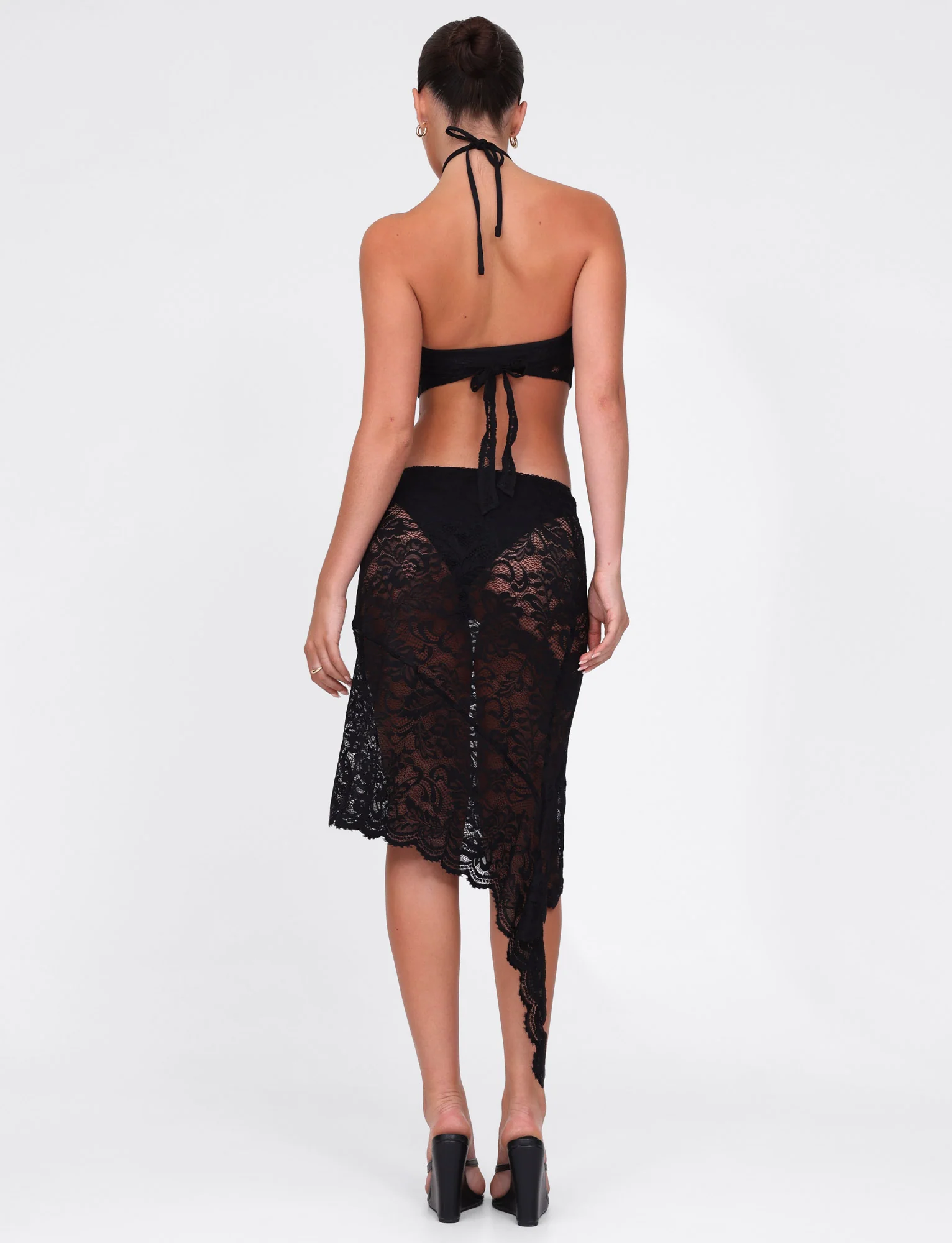 SIYA MIDI SKIRT - BLACK : LACE : BLACK LACE