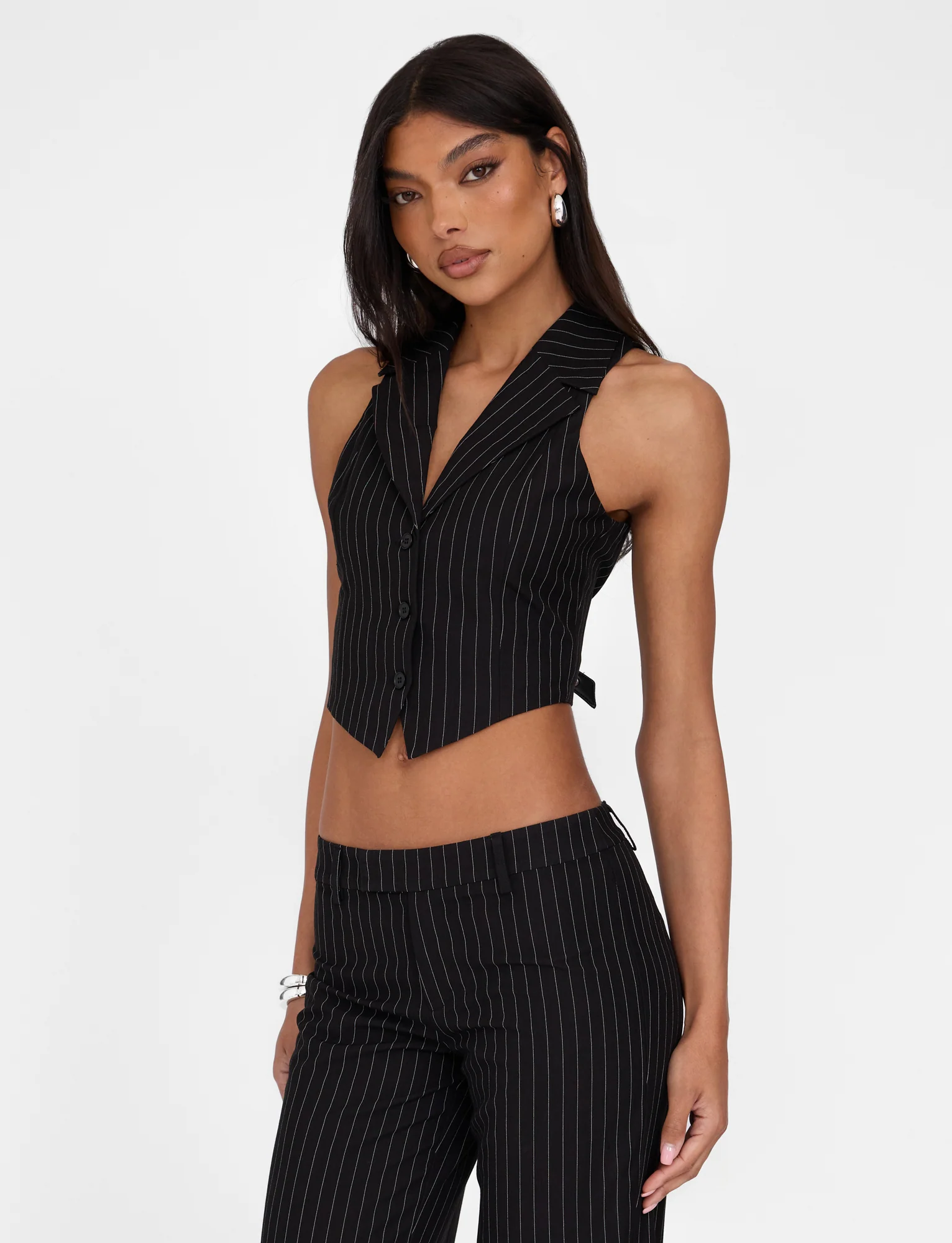 TAMARA VEST - BLACK : PINSTRIPE