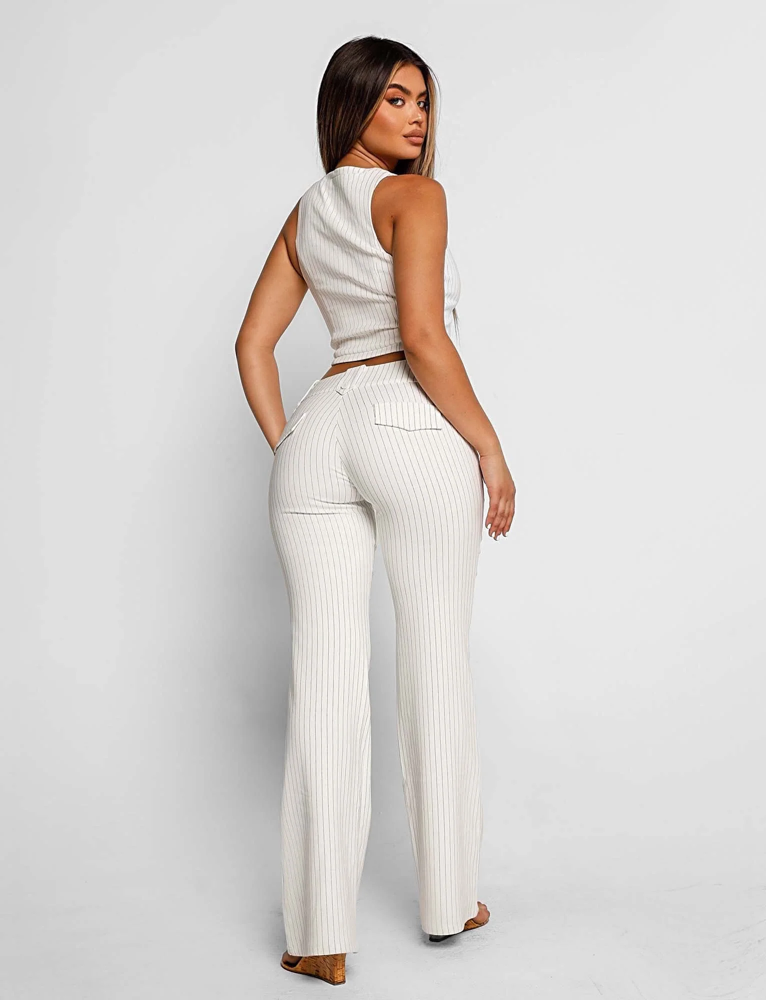 KITTIE PANT - WHITE PINSTRIPE