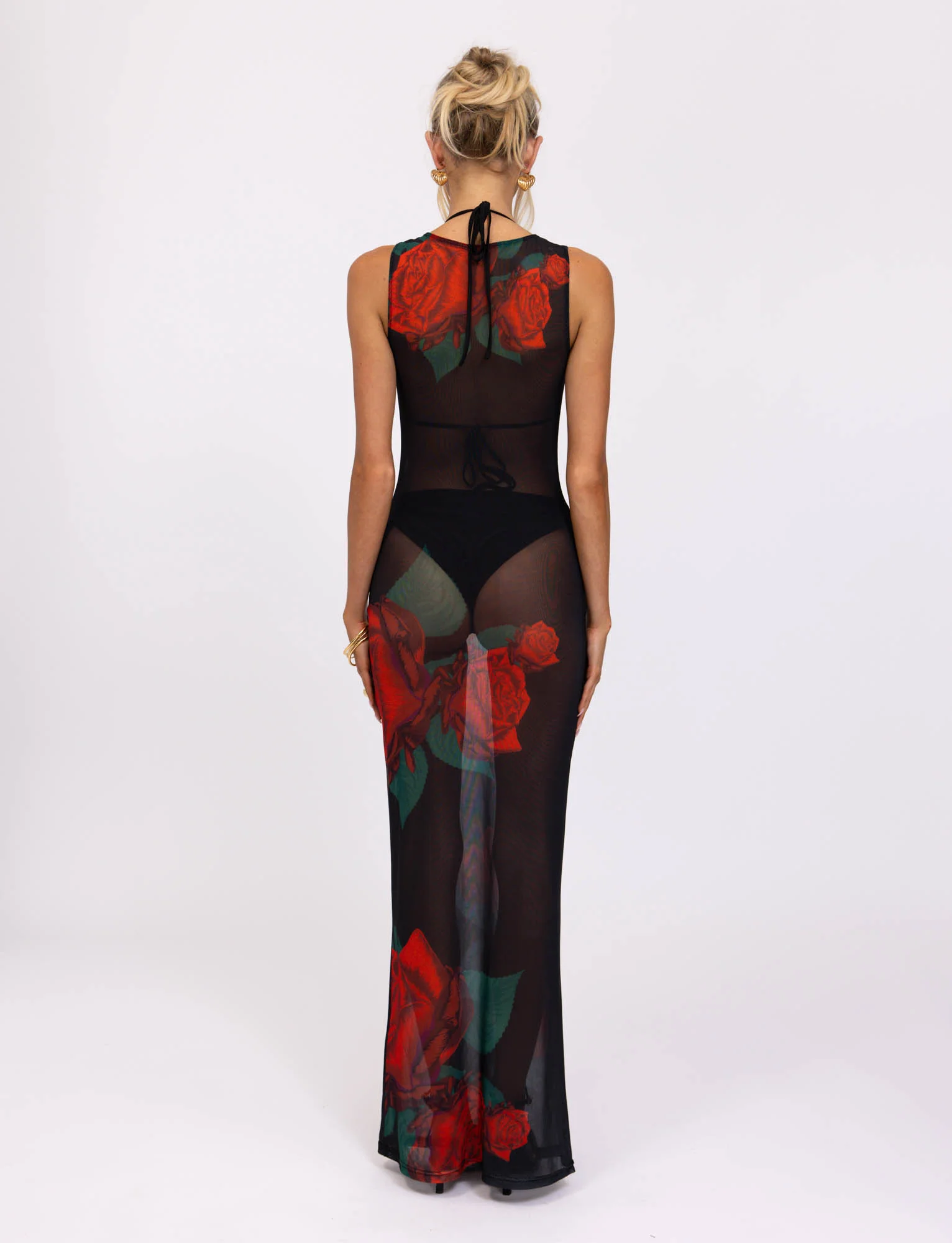 JOZIE THREE PIECE DRESS - BLACK : MACRO ROSE - RED ROSE
