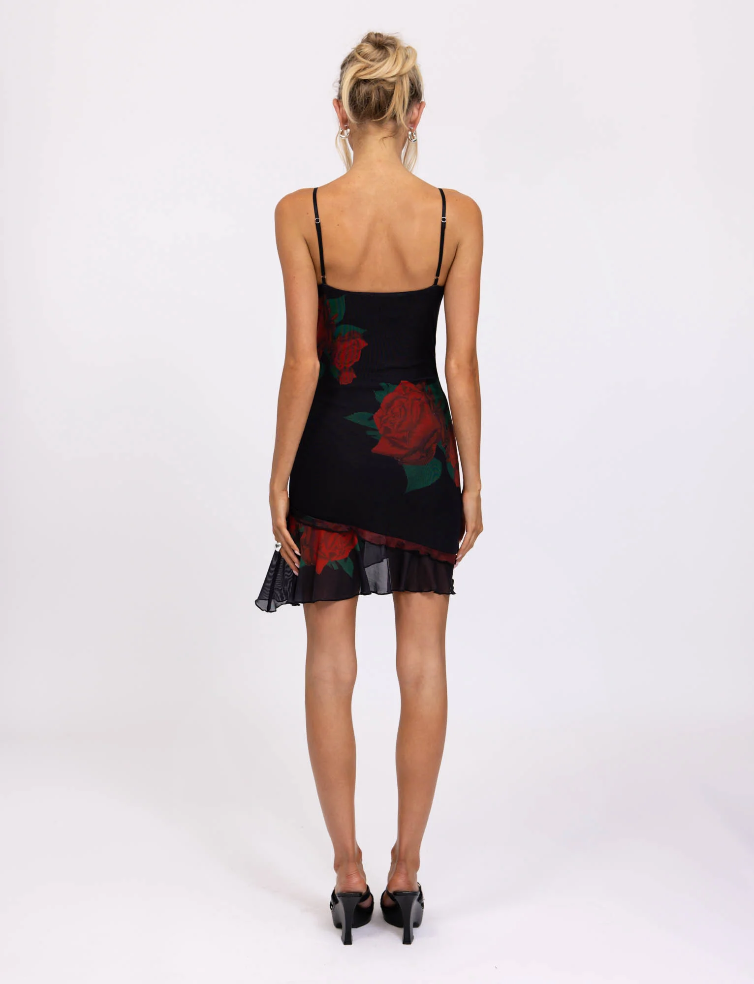 CARLY DRESS - BLACK : MACRO ROSE- RED ROSE
