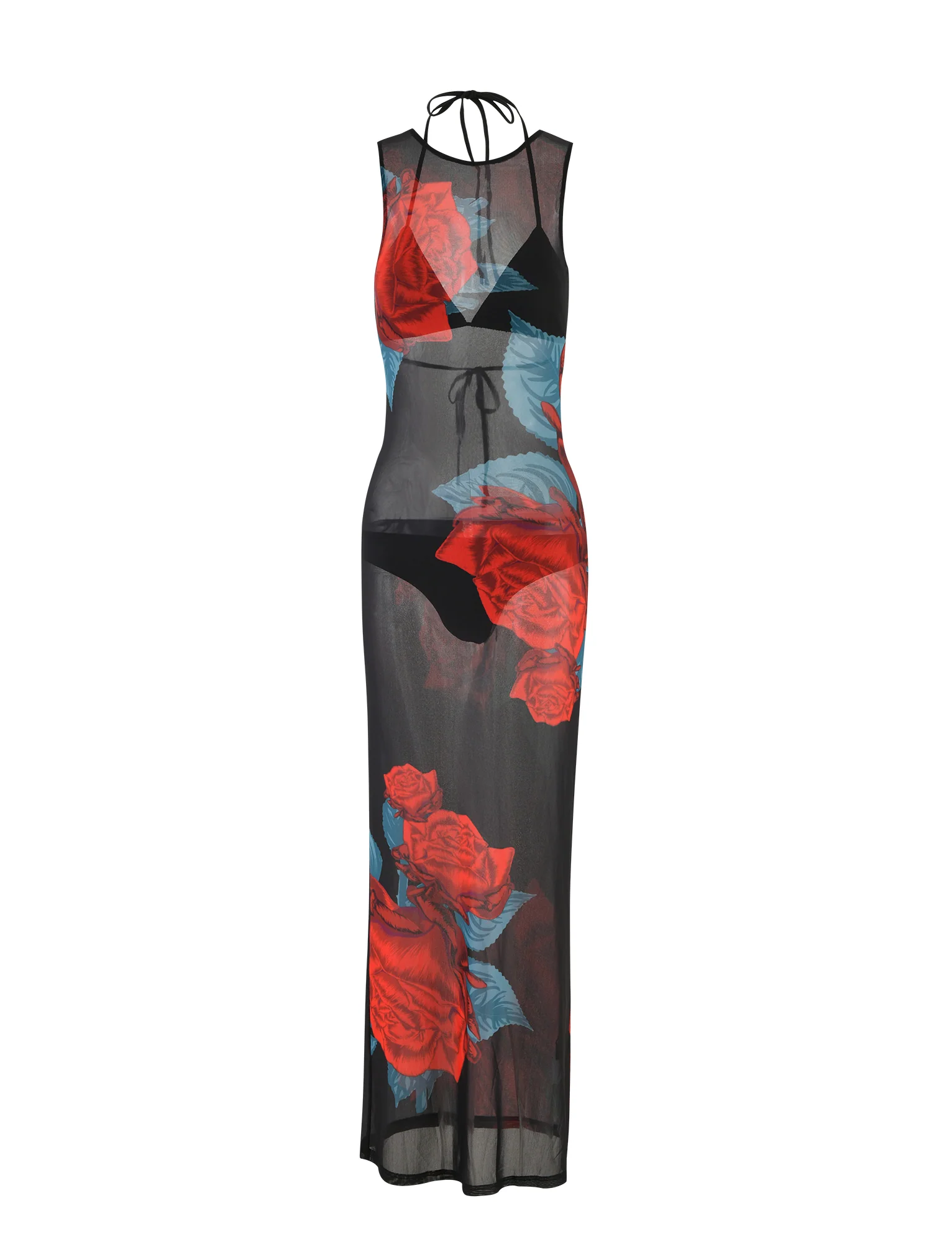JOZIE THREE PIECE DRESS - BLACK : MACRO ROSE - RED ROSE