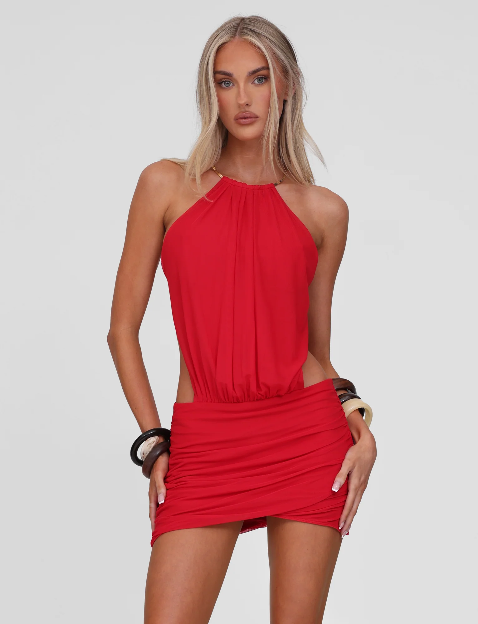 EVANNA MINI DRESS - DEEP RED