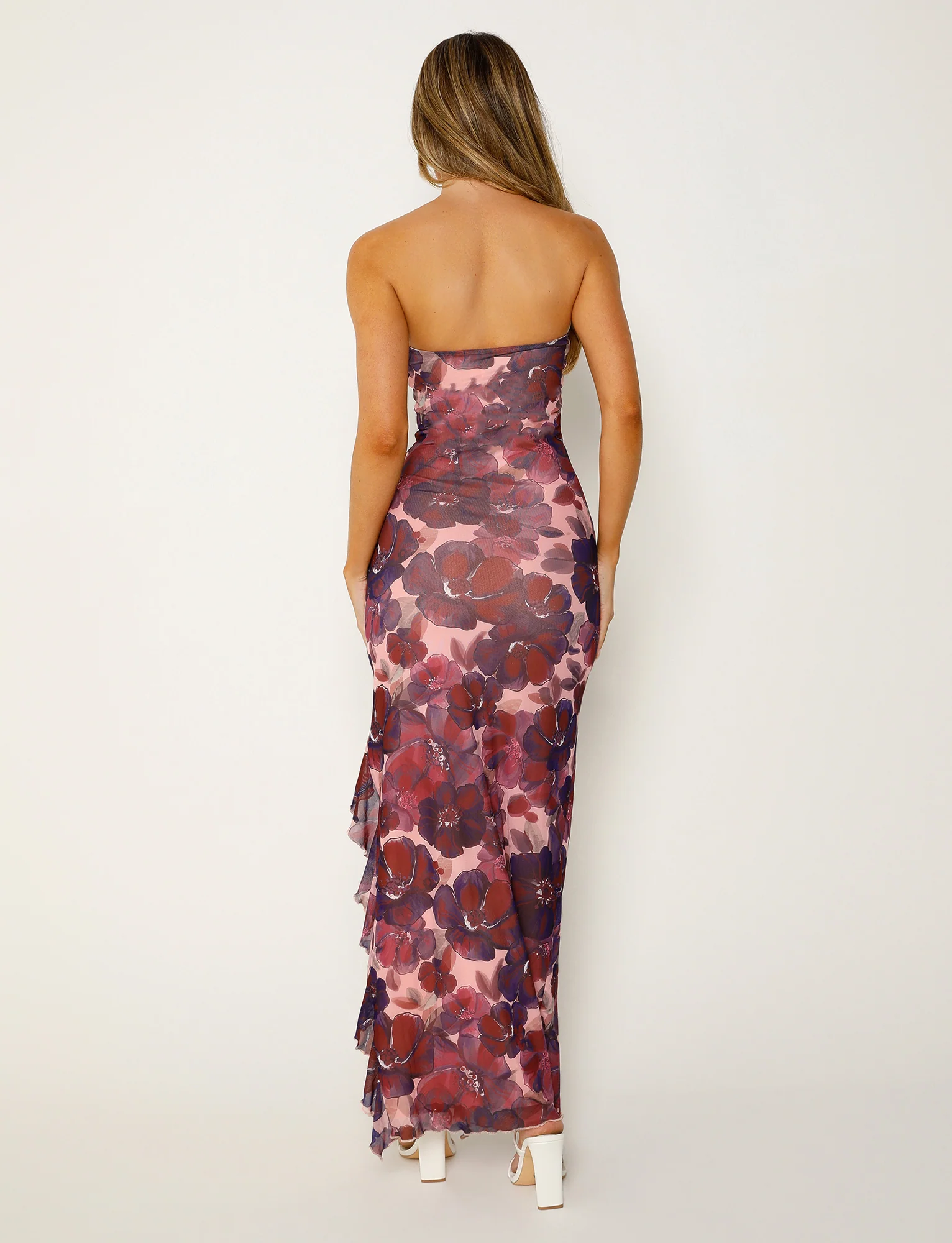 THEO MAXI DRESS - RED : ROMANTIC MACRO FLORAL