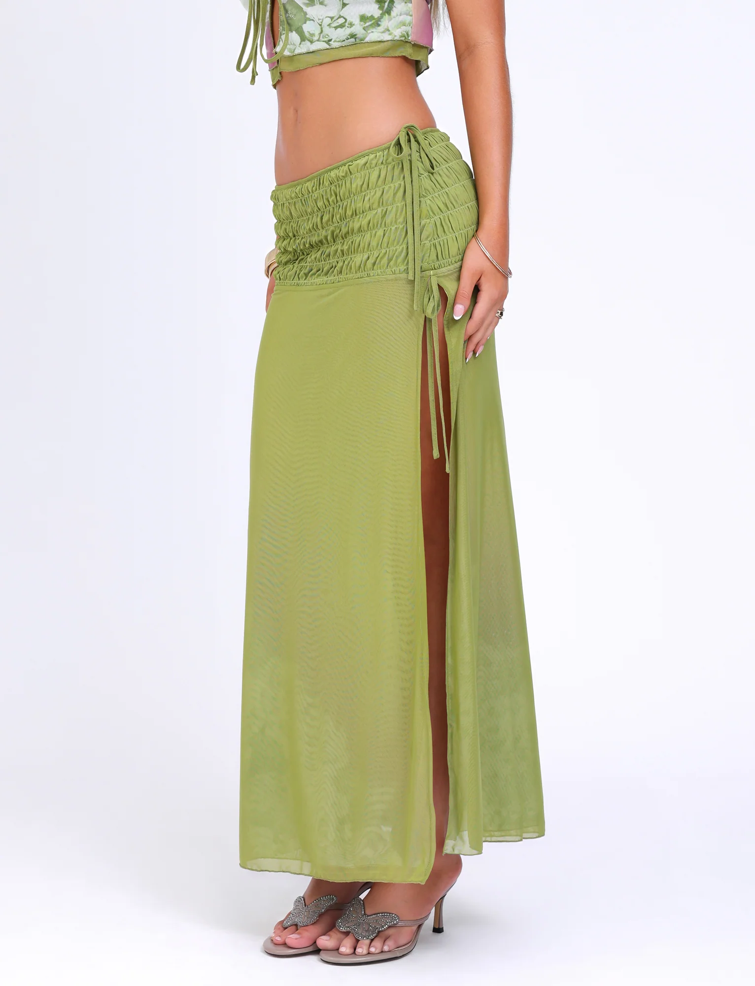 WAVERLY SKIRT - GREEN : FLORAL : STRIPE