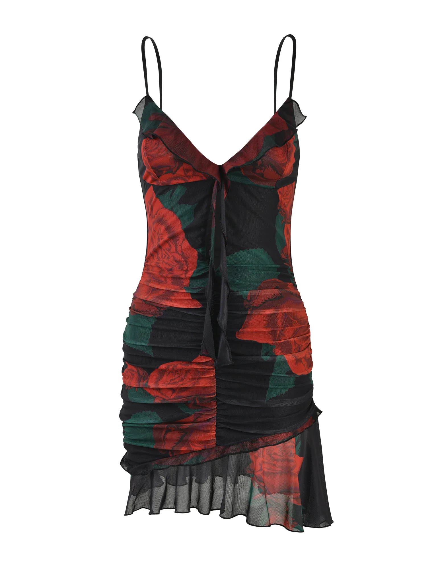 CARLY DRESS - BLACK : MACRO ROSE- RED ROSE