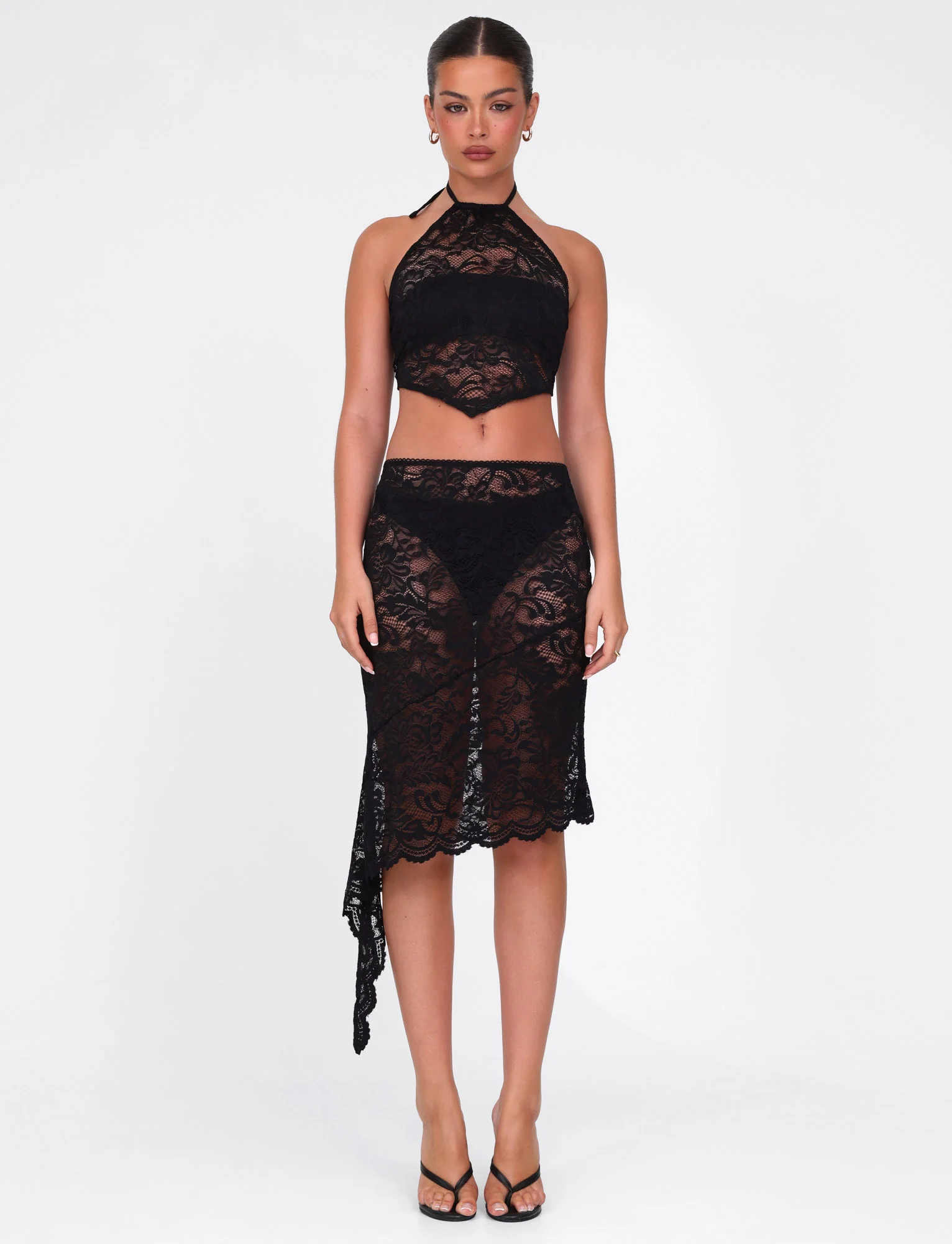 SIYA MIDI SKIRT - BLACK : LACE : BLACK LACE