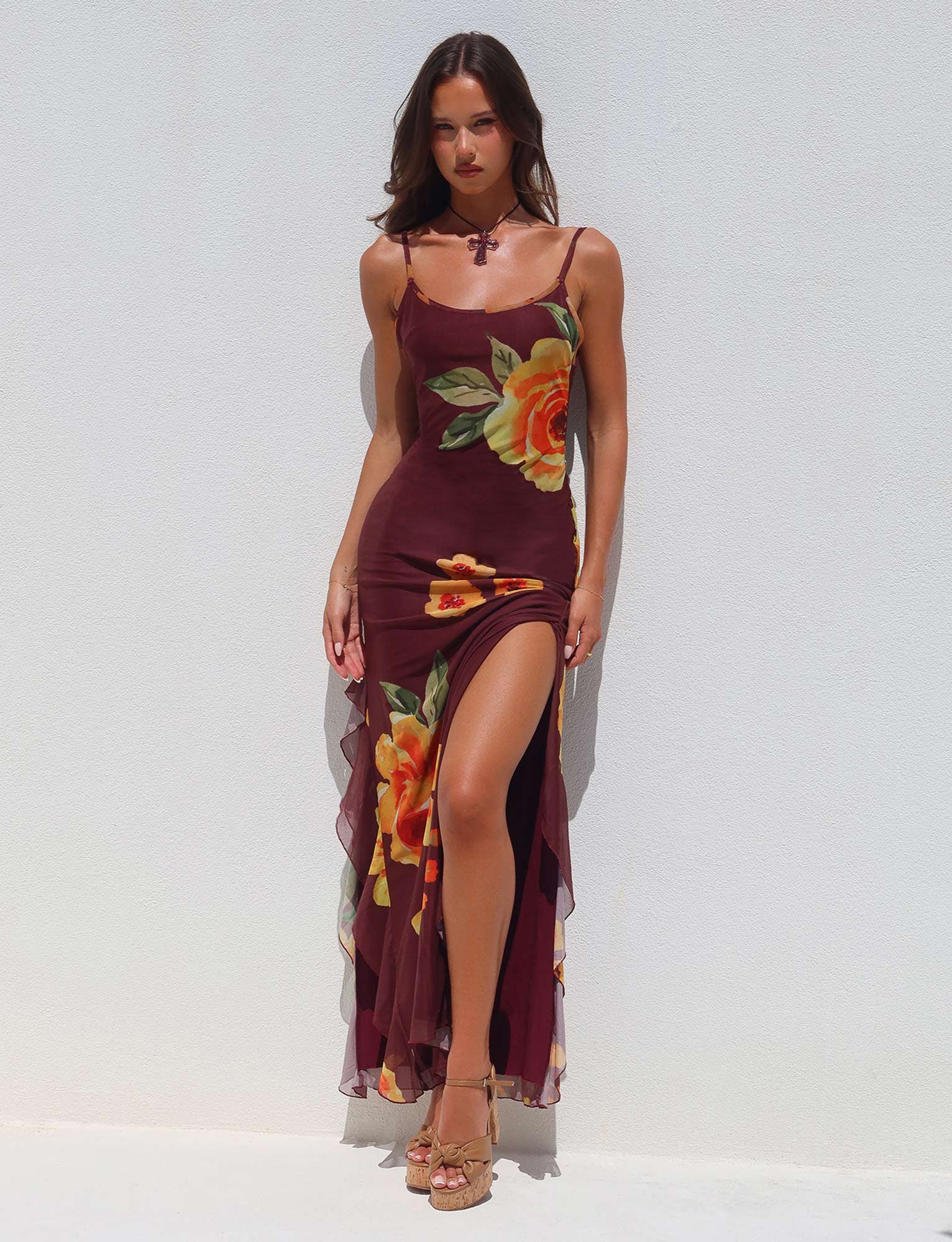 NEVE DRESS - RED : MACRO FLORAL : BURGUNDY FLORAL