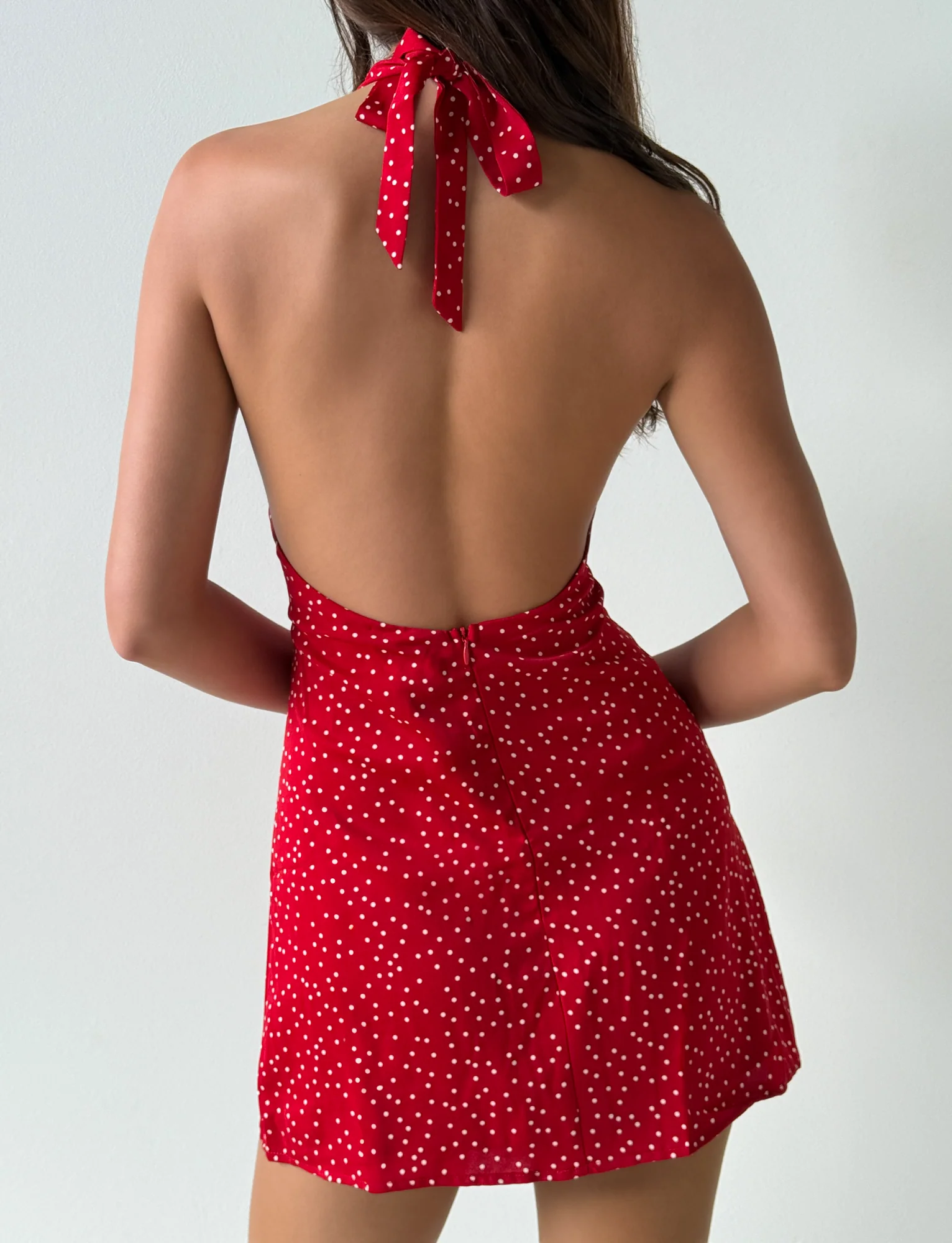 DYLAN HALTER MINI DRESS - RED POLKA